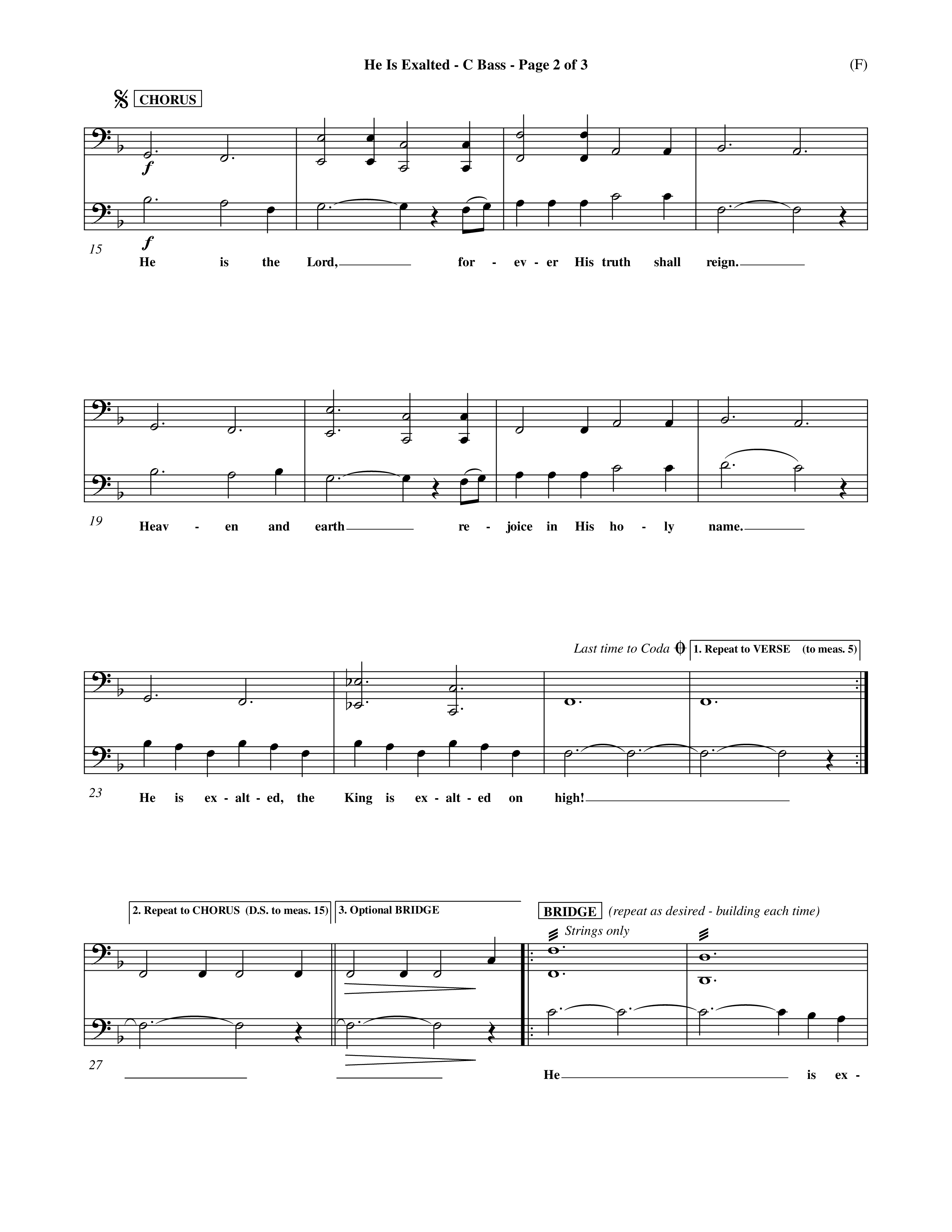 He Is Exalted (Choral Anthem SATB) Contrabass (Word Music Choral / Orch. Mark McClure / Orch. Allan Douglas)