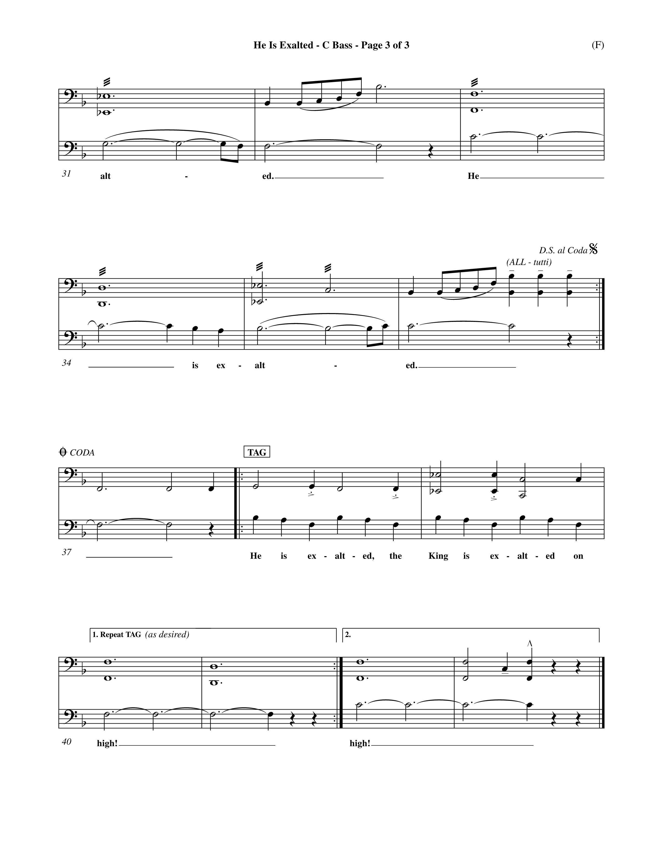 He Is Exalted (Choral Anthem SATB) Contrabass (Word Music Choral / Orch. Mark McClure / Orch. Allan Douglas)