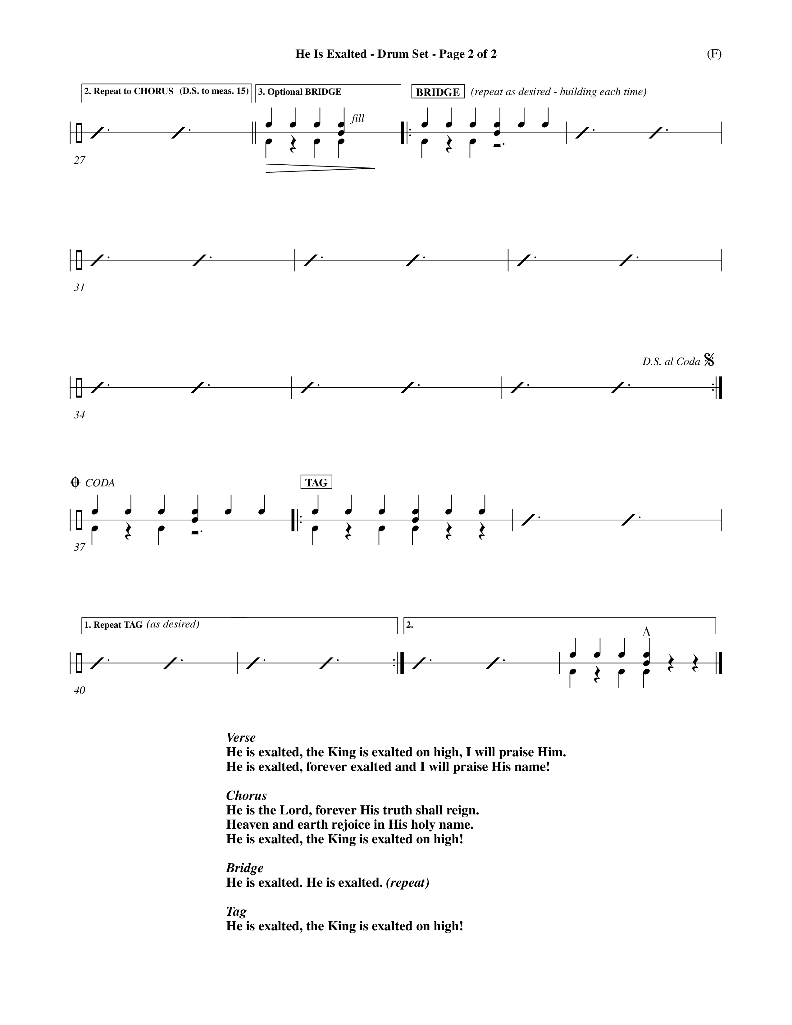 He Is Exalted (Choral Anthem SATB) Drum Set (Word Music Choral / Orch. Mark McClure / Orch. Allan Douglas)