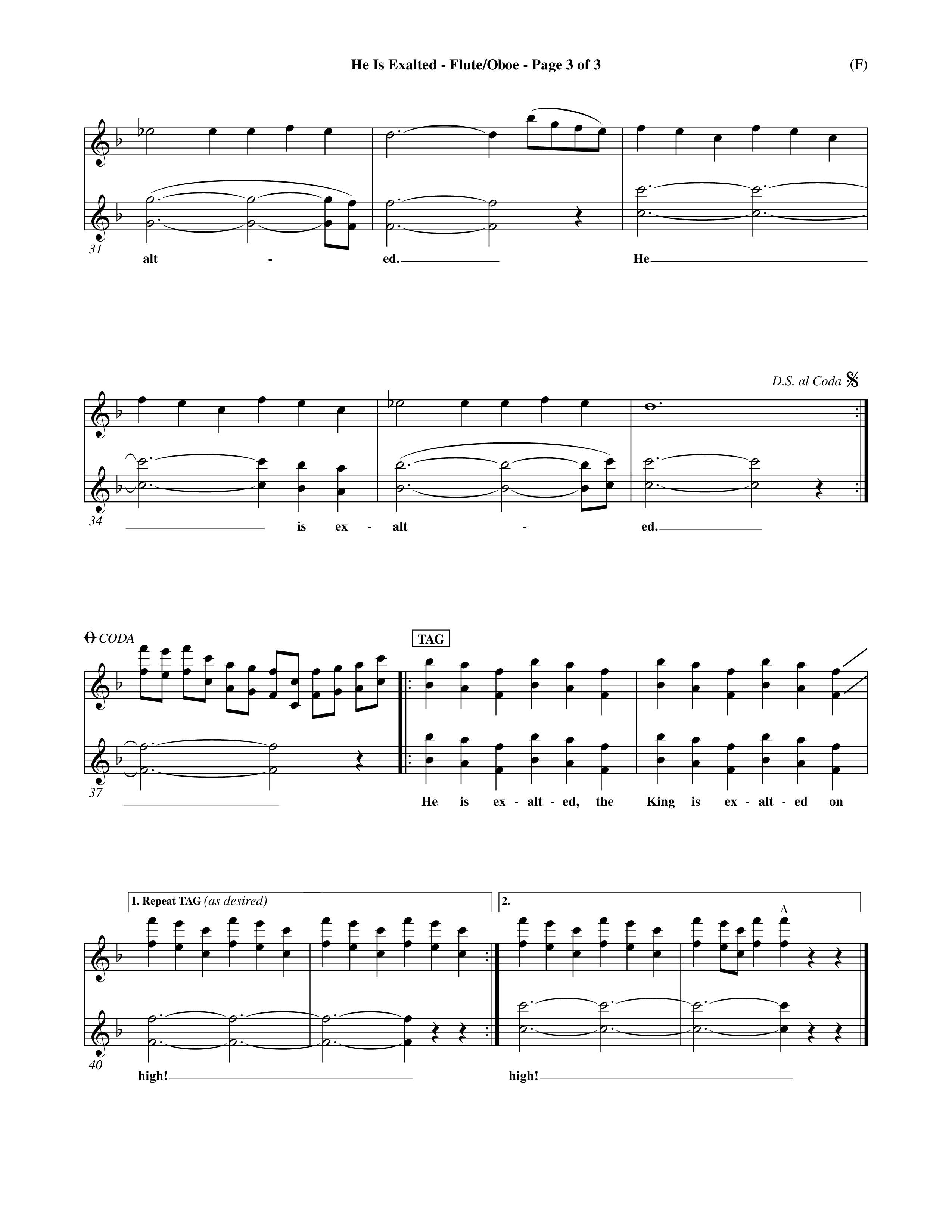 He Is Exalted (Choral Anthem SATB) Flute/Oboe (Word Music Choral / Orch. Mark McClure / Orch. Allan Douglas)