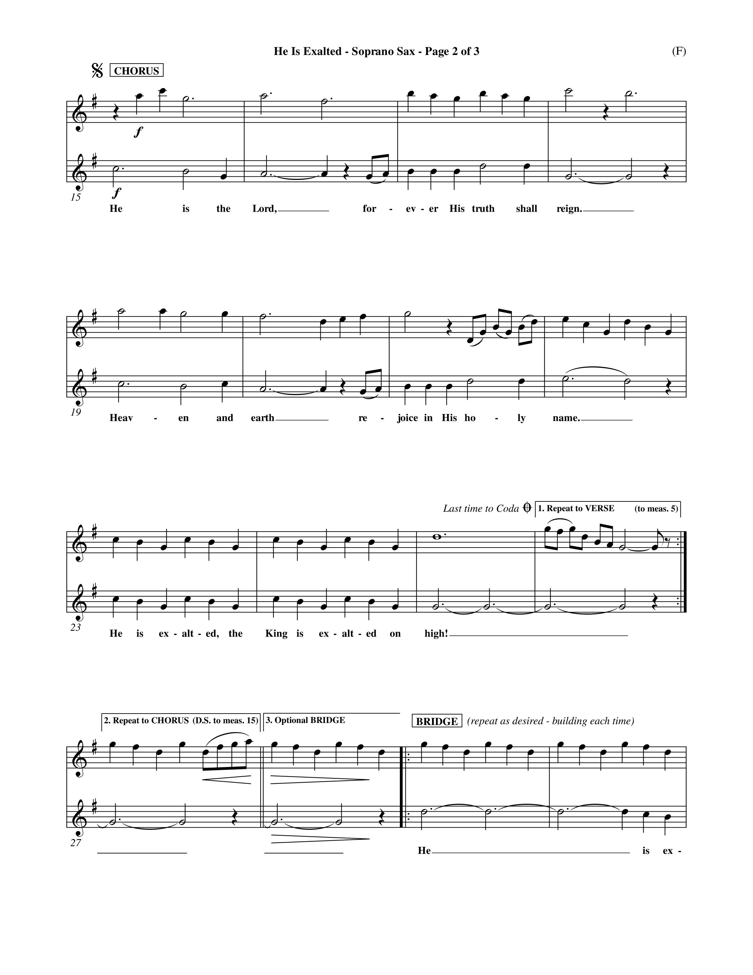 He Is Exalted (Choral Anthem SATB) Saxophone (Word Music Choral / Orch. Mark McClure / Orch. Allan Douglas)