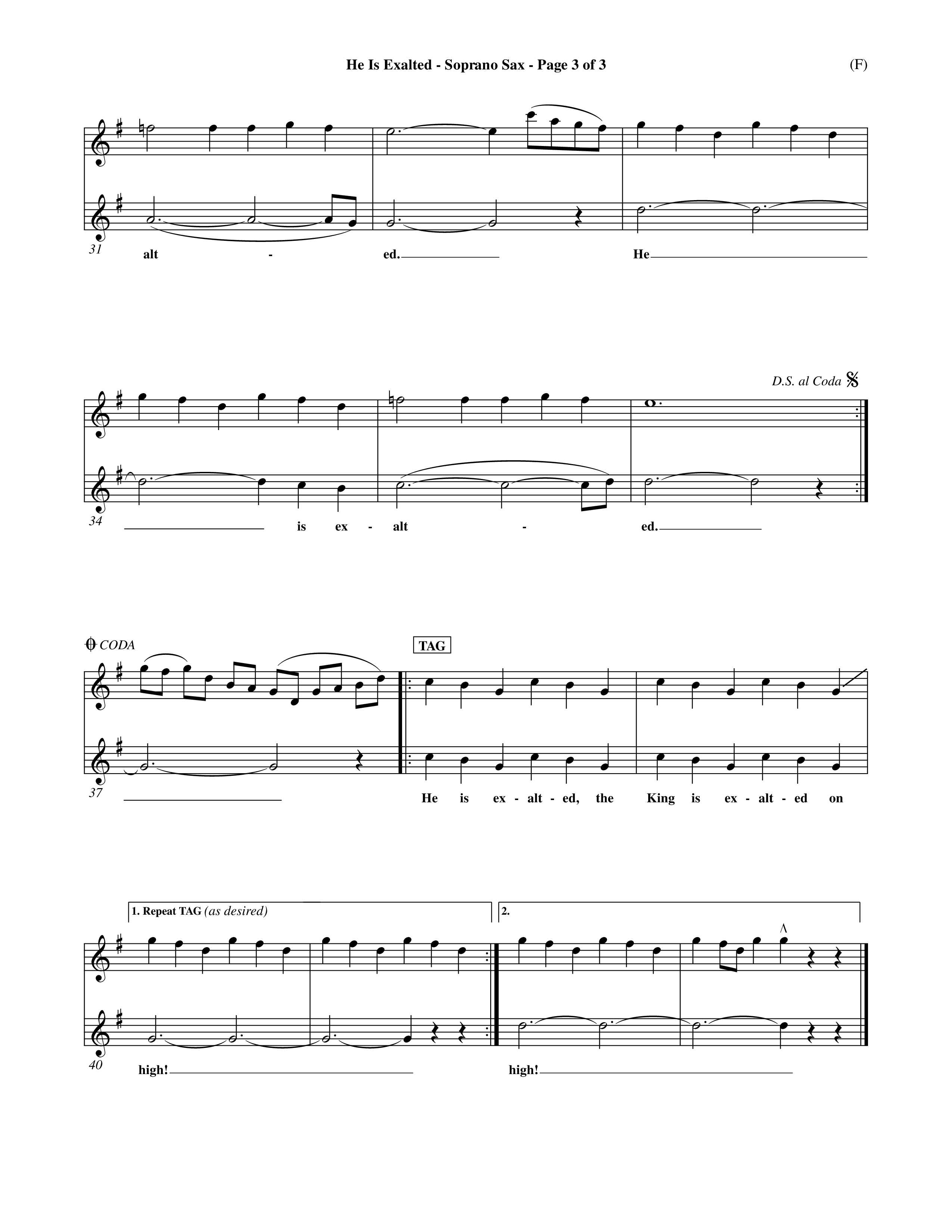 He Is Exalted (Choral Anthem SATB) Saxophone (Word Music Choral / Orch. Mark McClure / Orch. Allan Douglas)