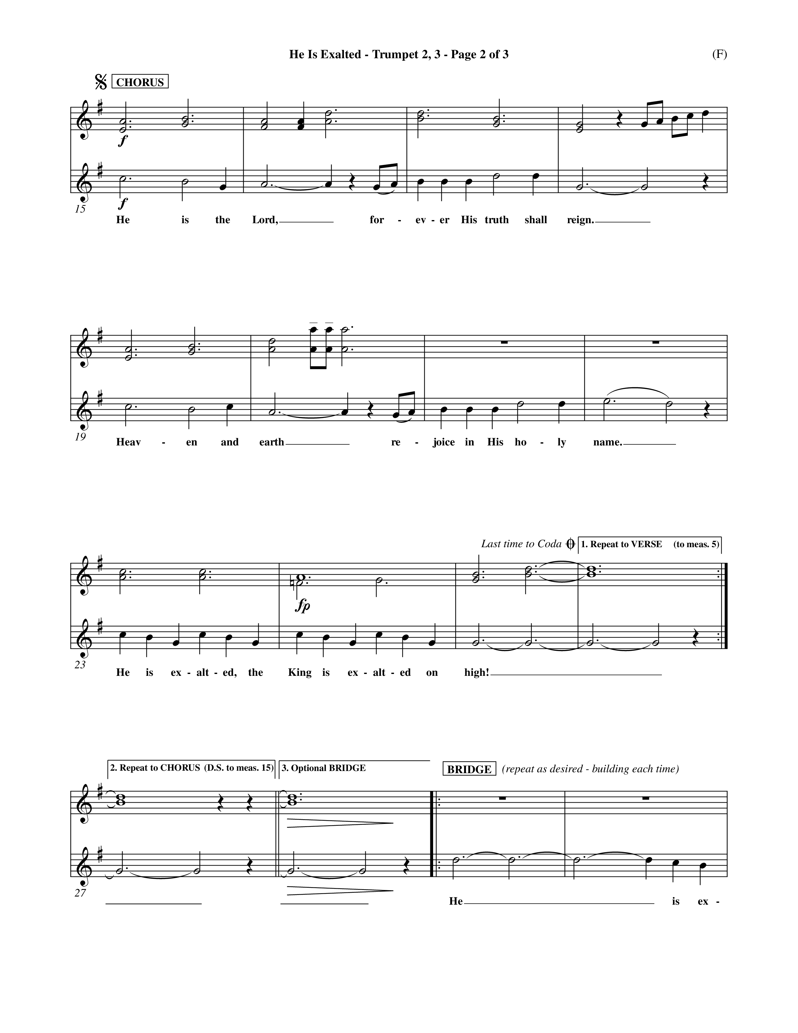 He Is Exalted (Choral Anthem SATB) Trumpet 2/3 (Word Music Choral / Orch. Mark McClure / Orch. Allan Douglas)