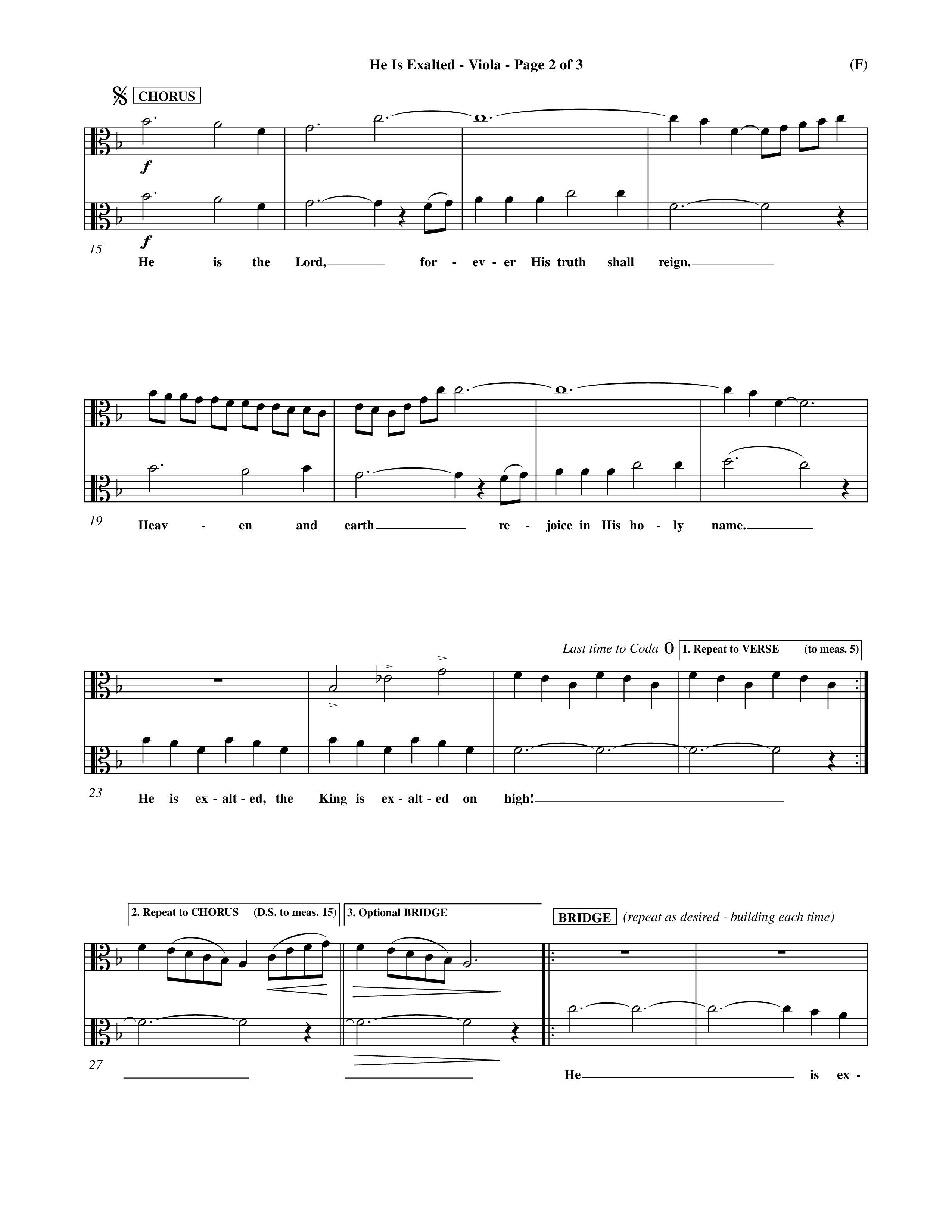 He Is Exalted (Choral Anthem SATB) Viola (Word Music Choral / Orch. Mark McClure / Orch. Allan Douglas)