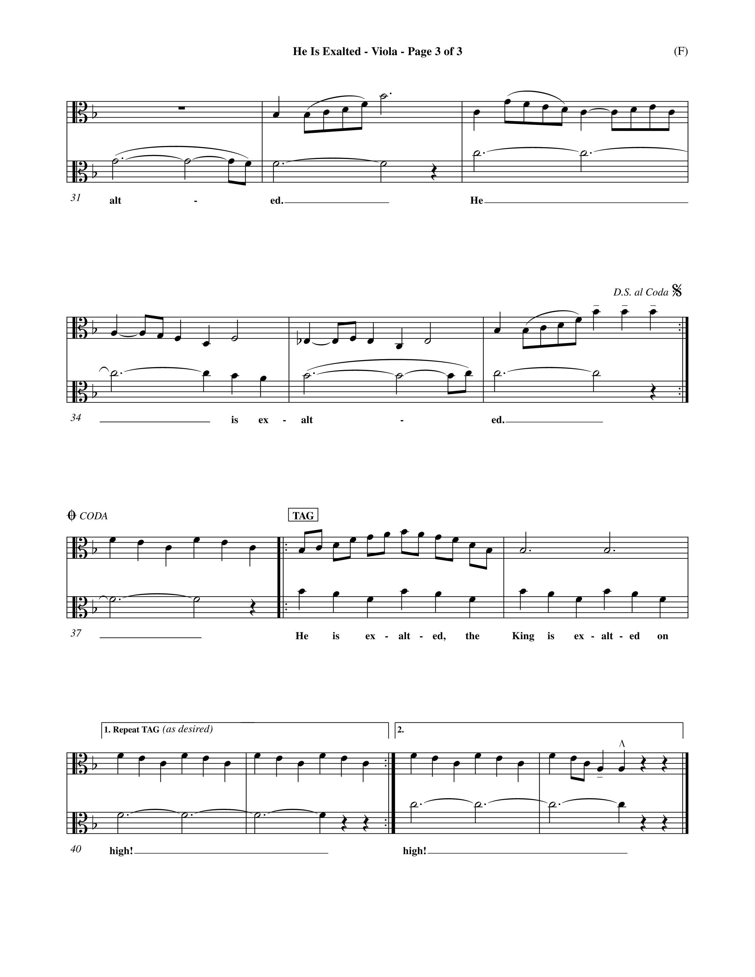 He Is Exalted (Choral Anthem SATB) Viola (Word Music Choral / Orch. Mark McClure / Orch. Allan Douglas)