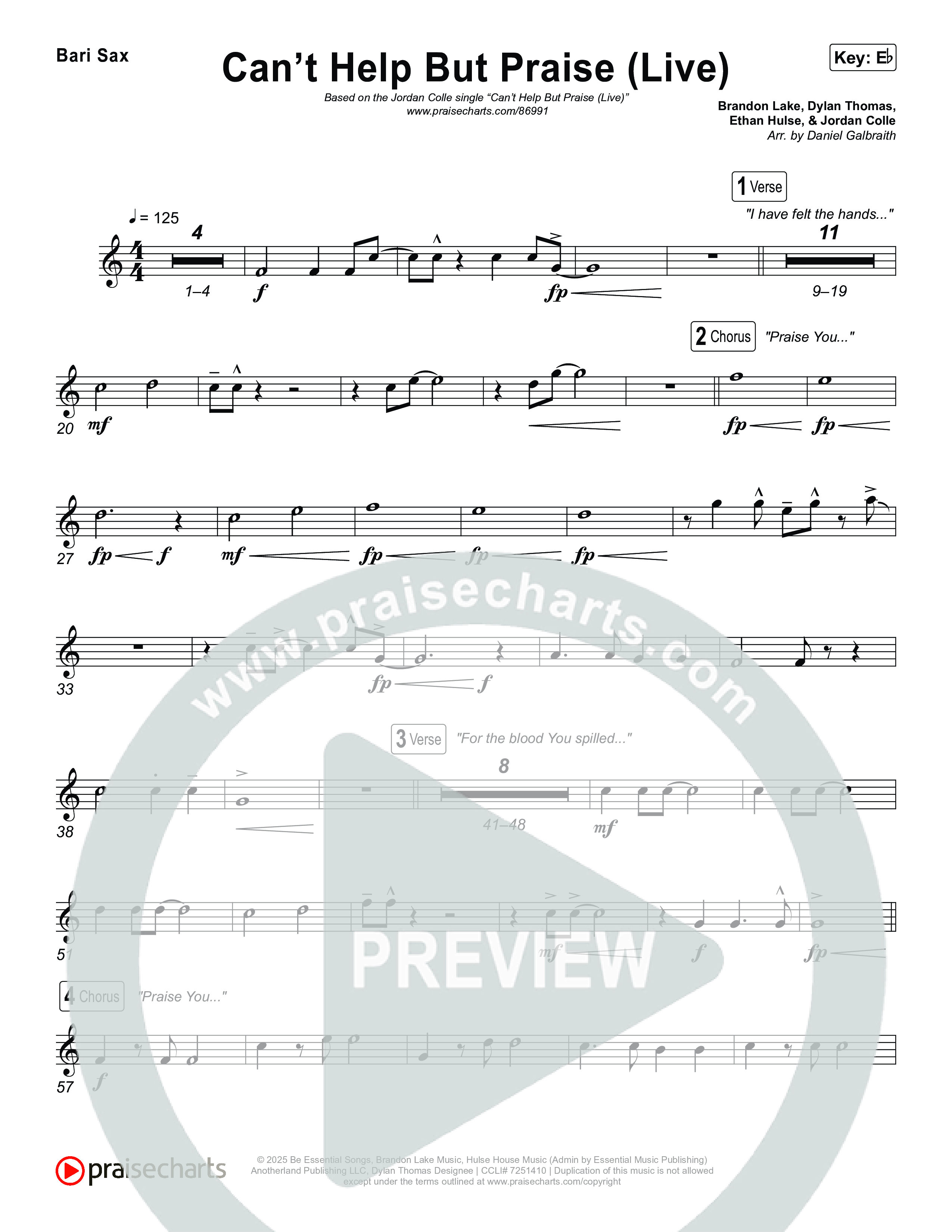 Can't Help But Praise (Live) Bari Sax (Jordan Colle)