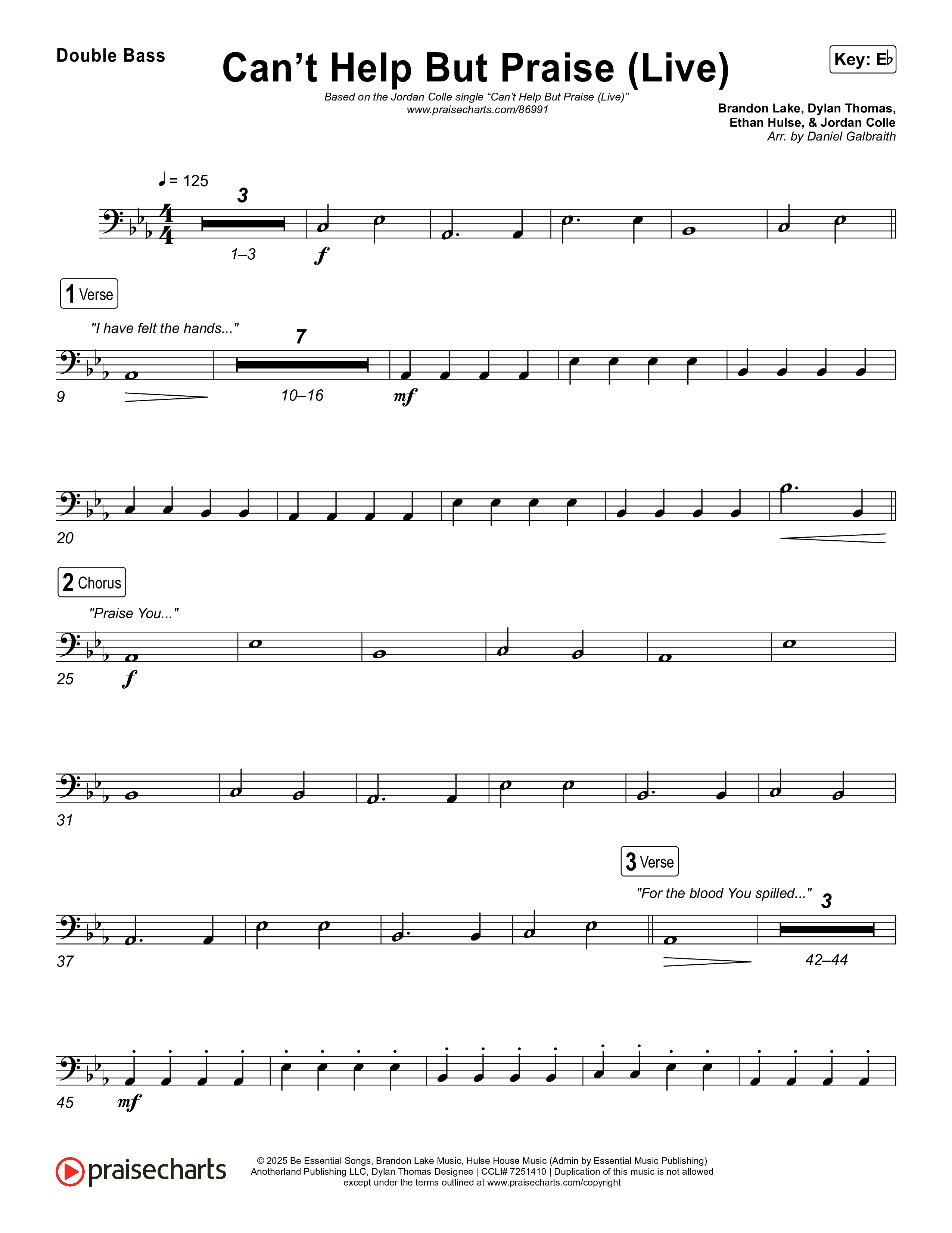 Can't Help But Praise (Live) String Bass (Jordan Colle)