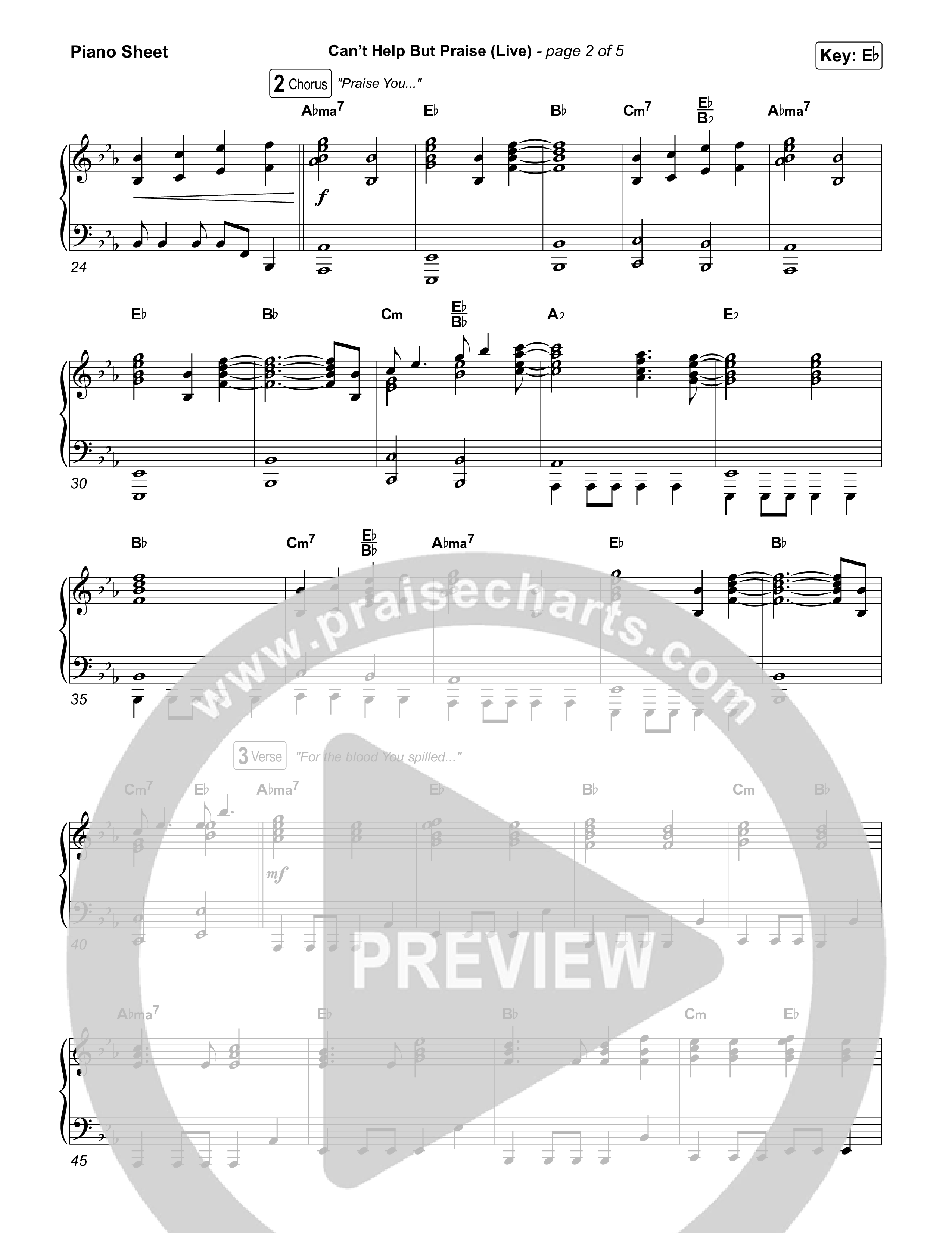 Can't Help But Praise (Live) Piano Sheet (Jordan Colle)