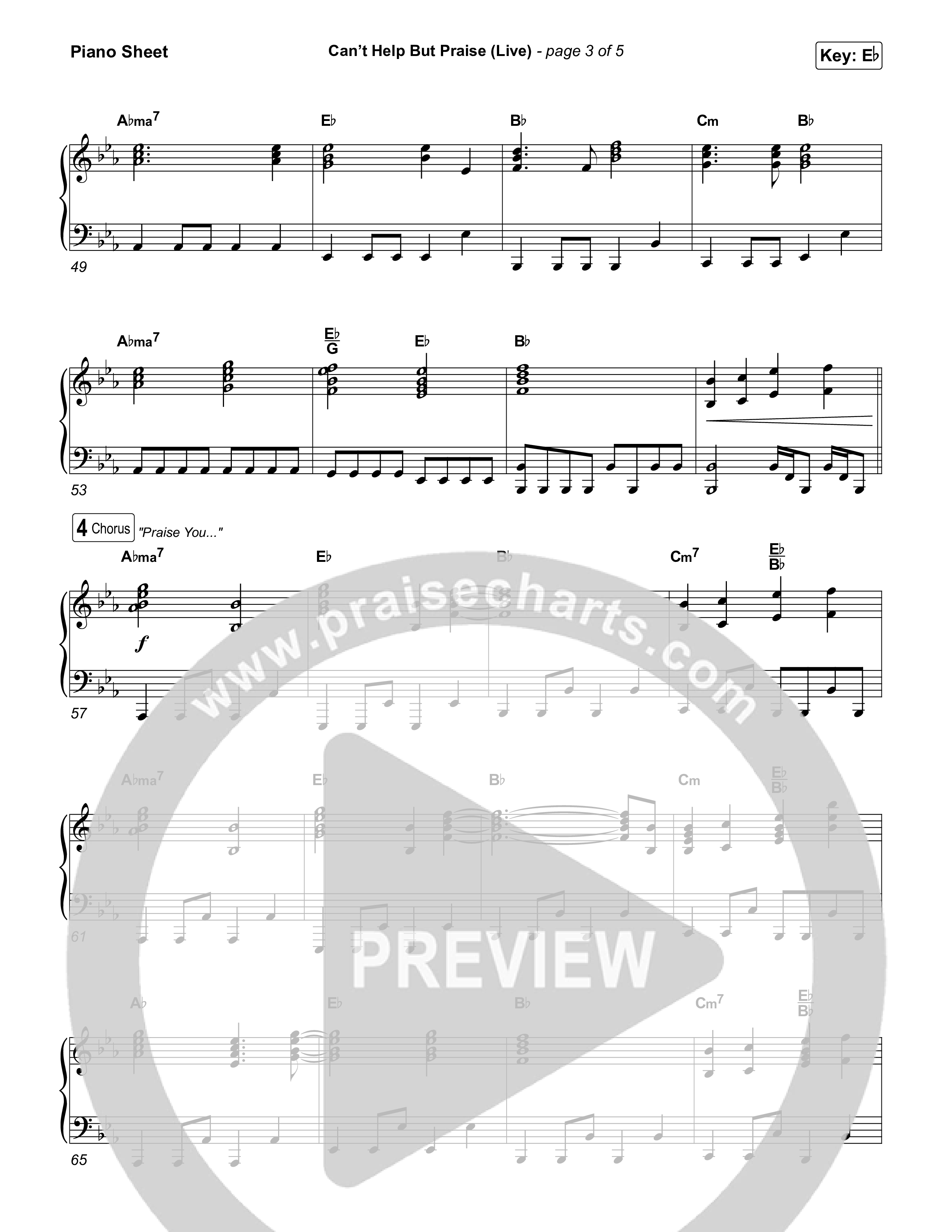 Can't Help But Praise (Live) Piano Sheet (Jordan Colle)