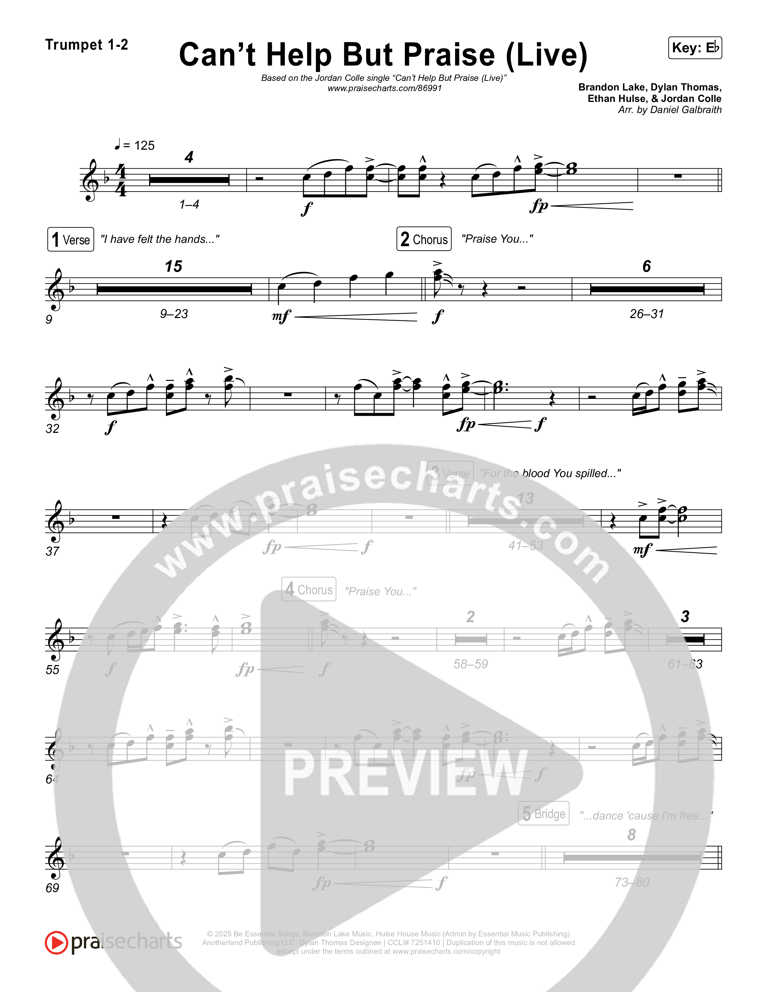 Can't Help But Praise (Live) Trumpet 1,2 (Jordan Colle)