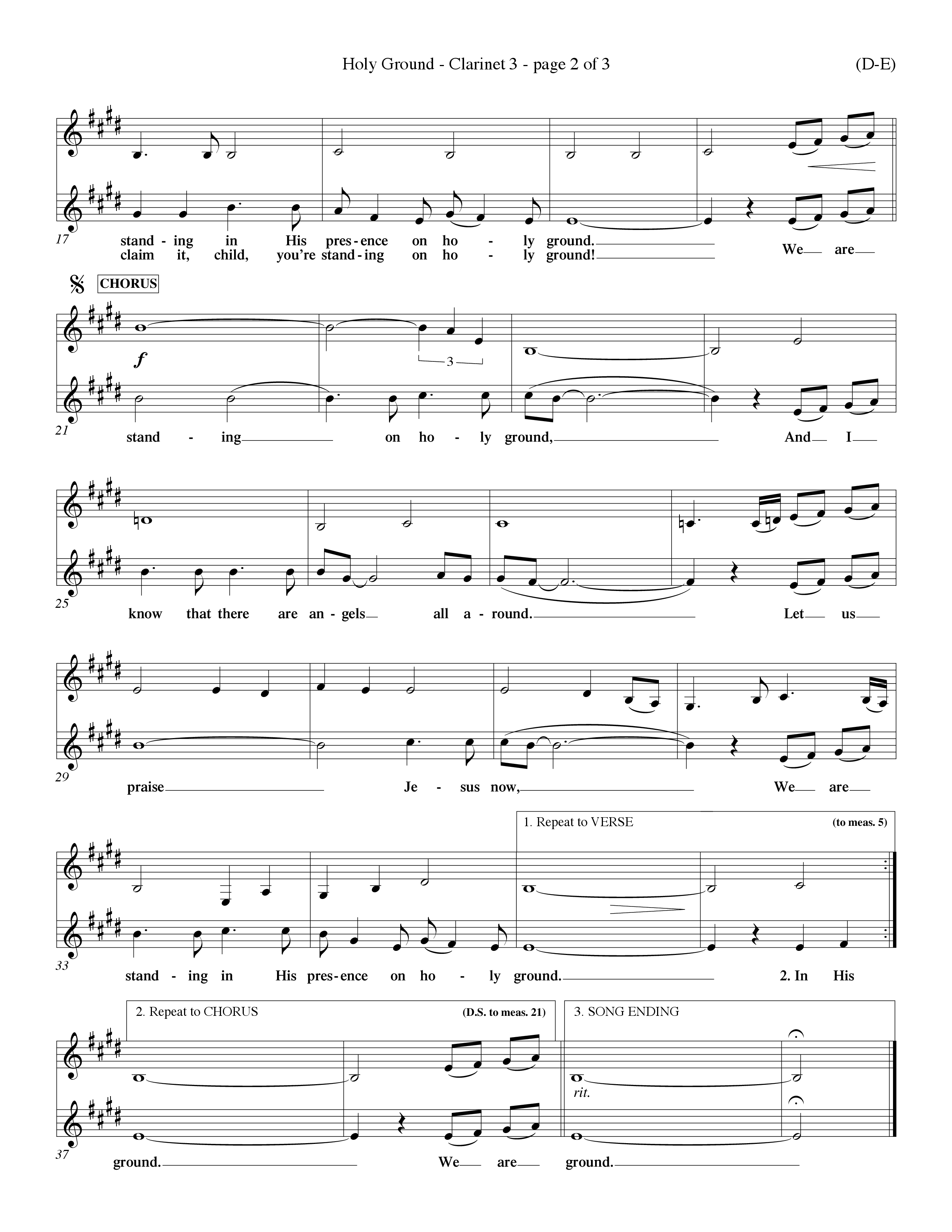 Holy Ground (Choral Anthem SATB) Clarinet 3 (Word Music Choral / Orch. Don Hart / Orch. Wayne Yankie)