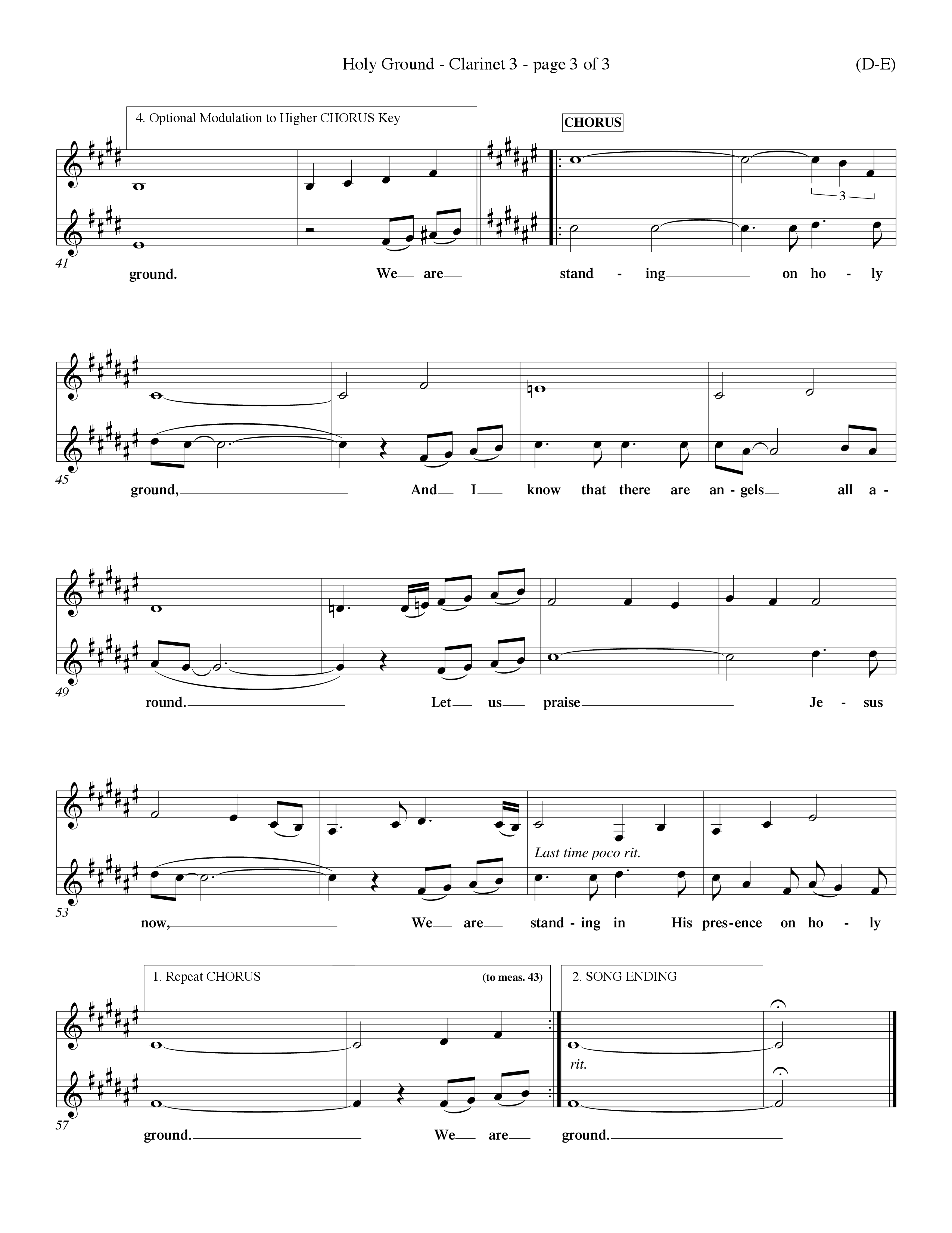 Holy Ground (Choral Anthem SATB) Clarinet 3 (Word Music Choral / Orch. Don Hart / Orch. Wayne Yankie)