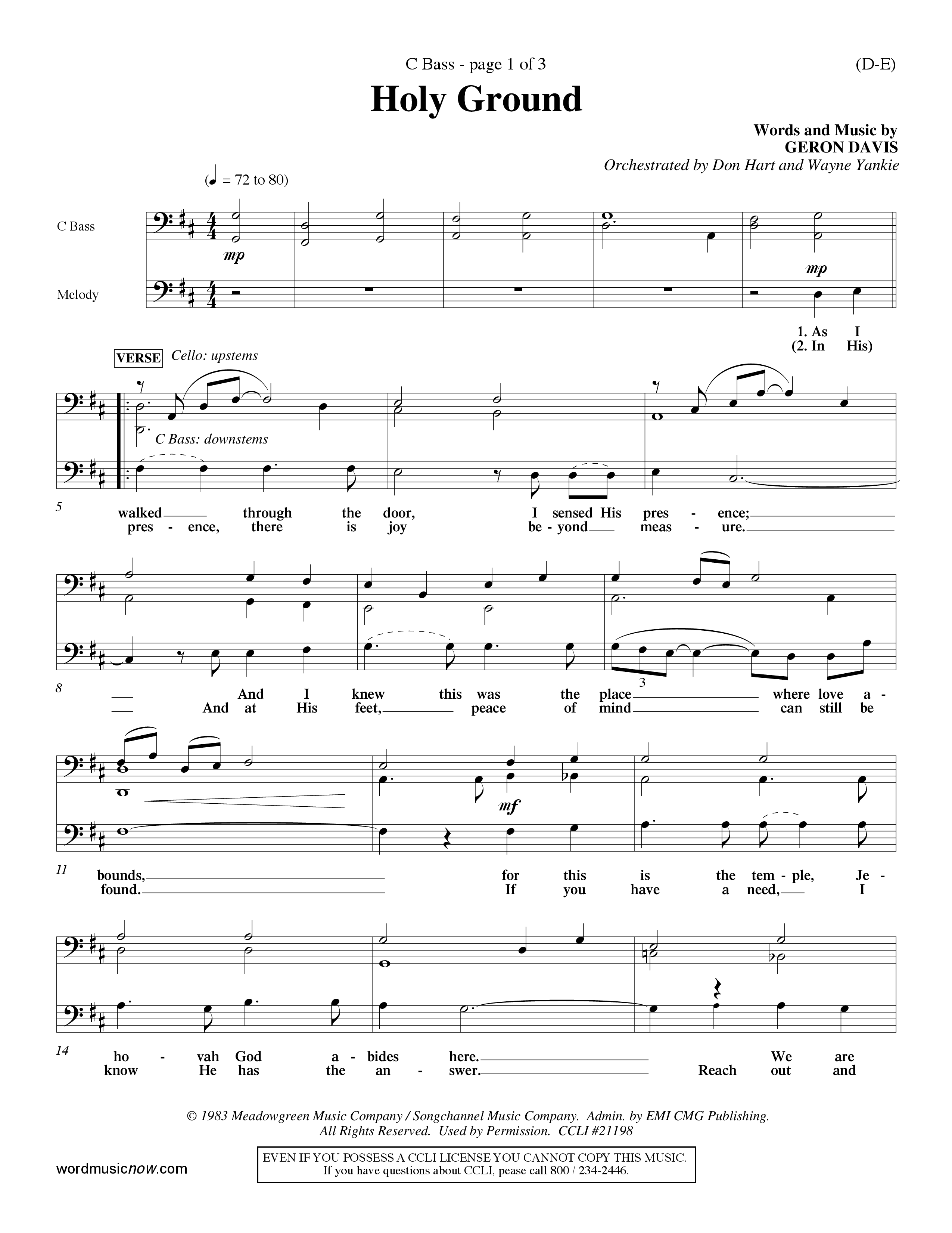 Holy Ground (Choral Anthem SATB) Contrabass (Word Music Choral / Orch. Don Hart / Orch. Wayne Yankie)