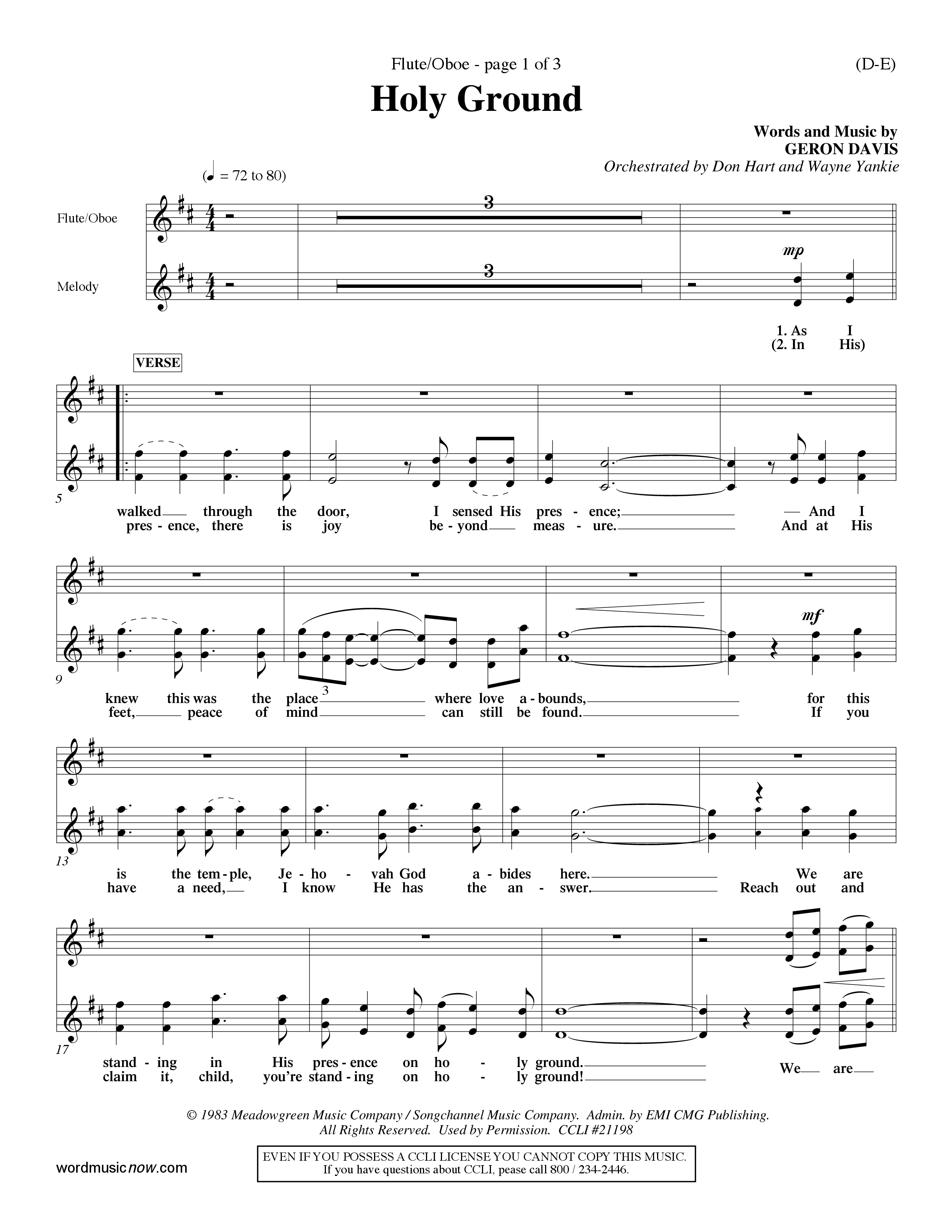 Holy Ground (Choral Anthem SATB) Flute/Oboe (Word Music Choral / Orch. Don Hart / Orch. Wayne Yankie)