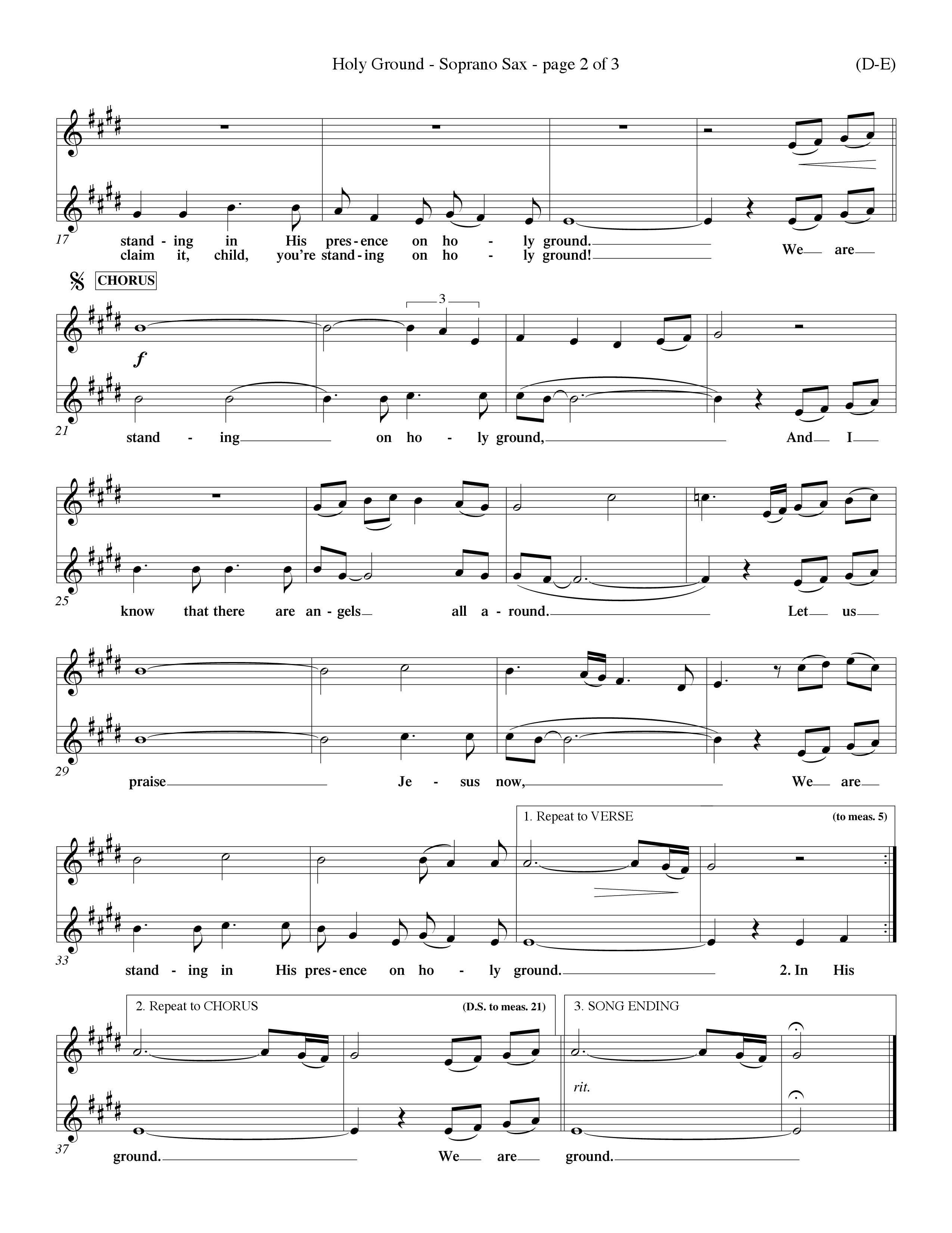 Holy Ground (Choral Anthem SATB) Saxophone (Word Music Choral / Orch. Don Hart / Orch. Wayne Yankie)