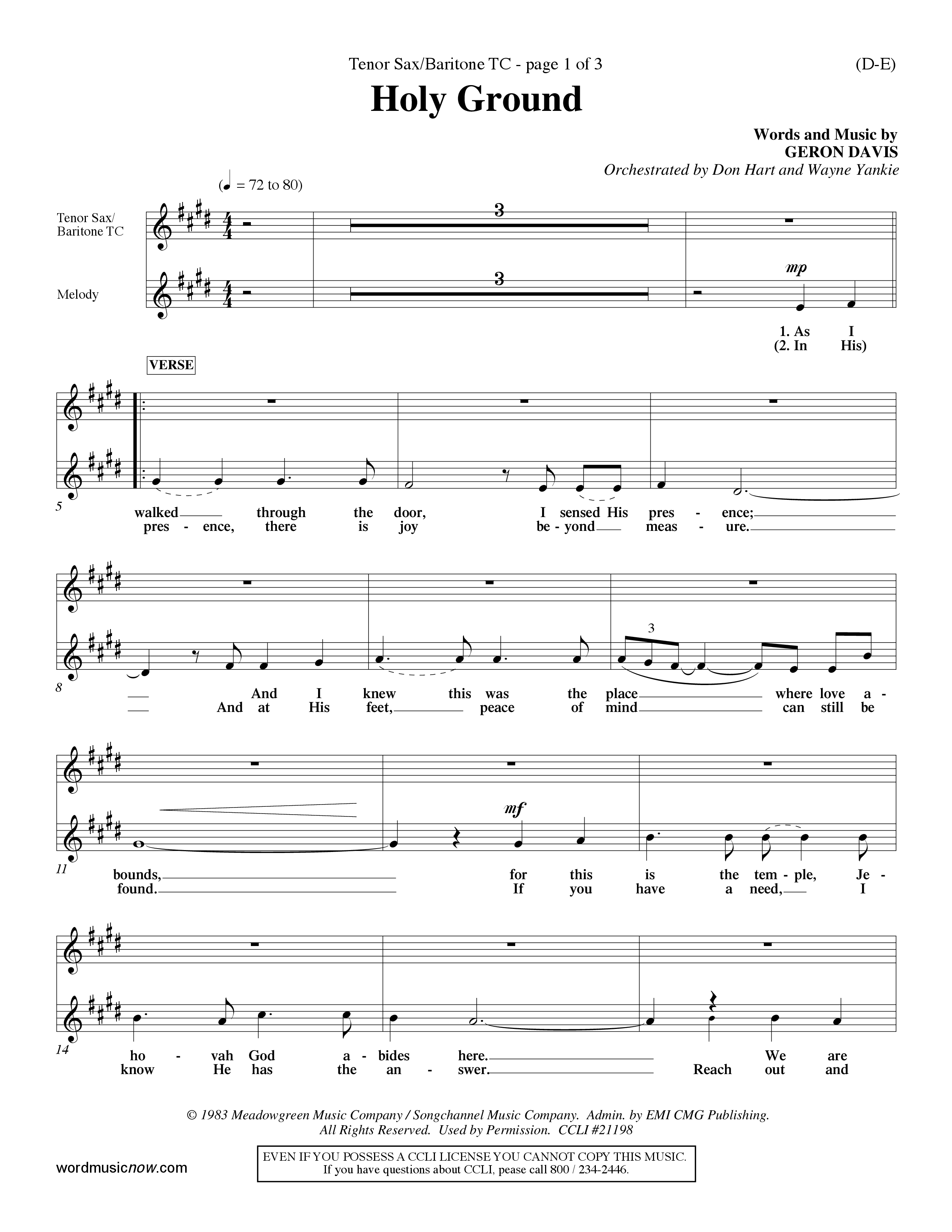 Holy Ground (Choral Anthem SATB) Tenor Sax/Baritone T.C. (Word Music Choral / Orch. Don Hart / Orch. Wayne Yankie)