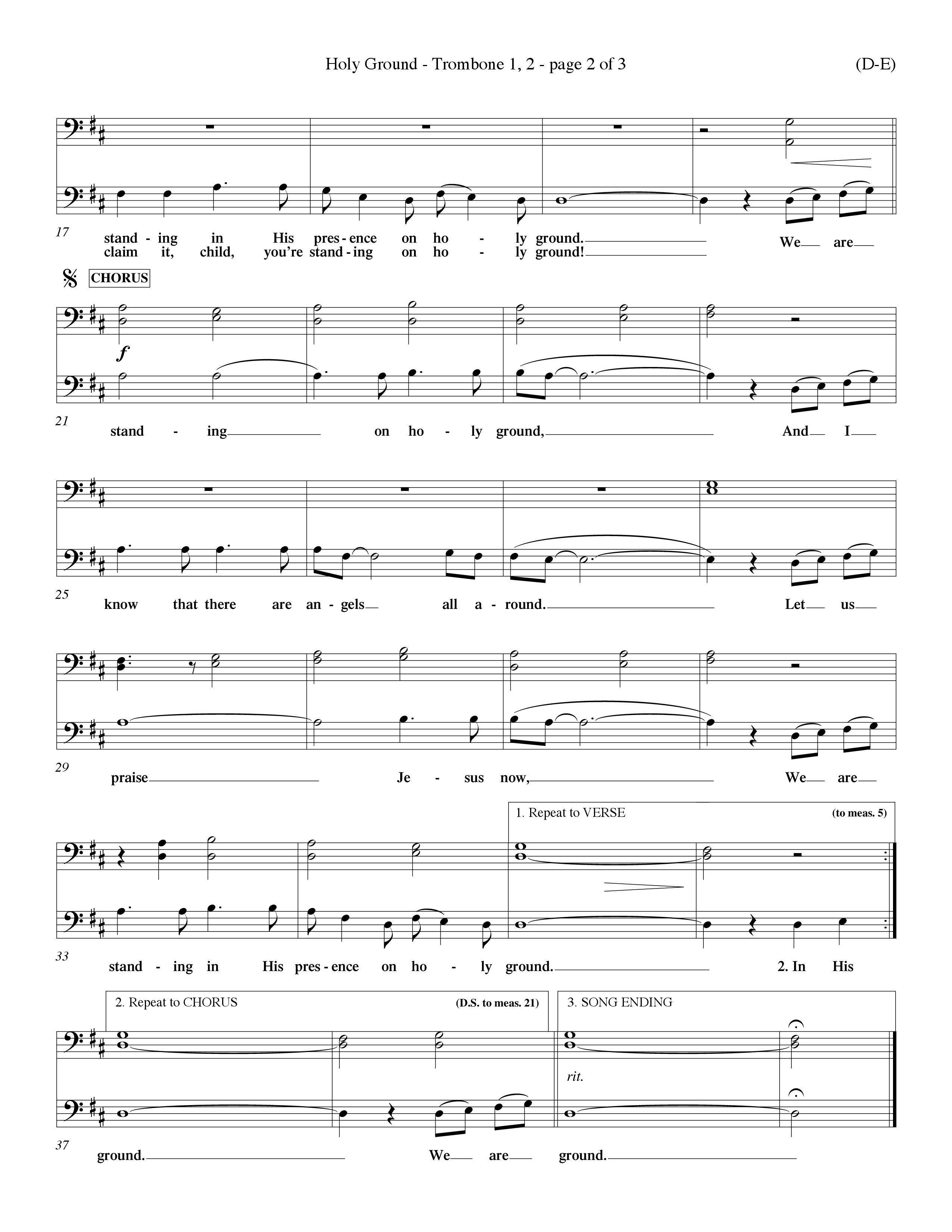 Holy Ground (Choral Anthem SATB) Trombone 1/2 (Word Music Choral / Orch. Don Hart / Orch. Wayne Yankie)