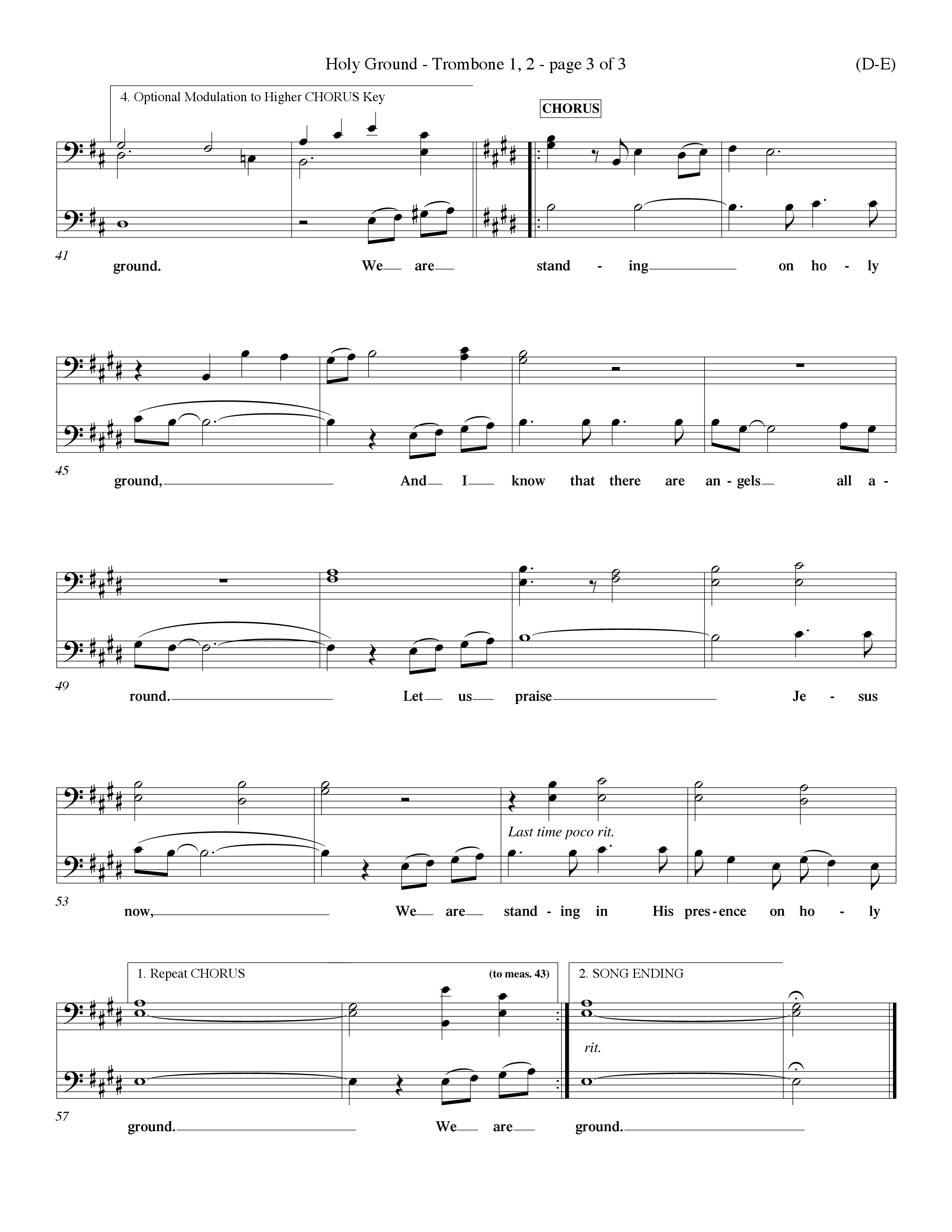 Holy Ground (Choral Anthem SATB) Trombone 1/2 (Word Music Choral / Orch. Don Hart / Orch. Wayne Yankie)