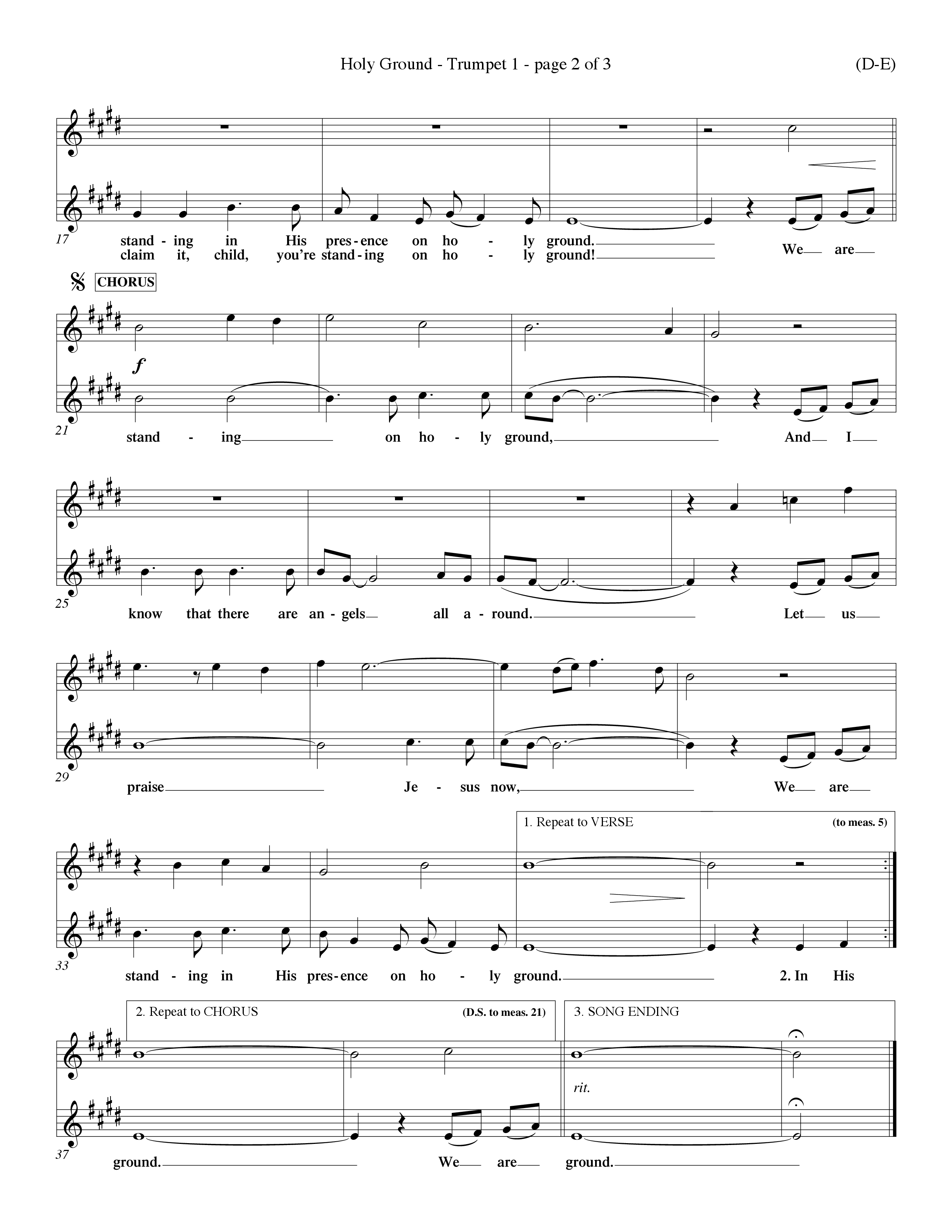 Holy Ground (Choral Anthem SATB) Trumpet 1 (Word Music Choral / Orch. Don Hart / Orch. Wayne Yankie)