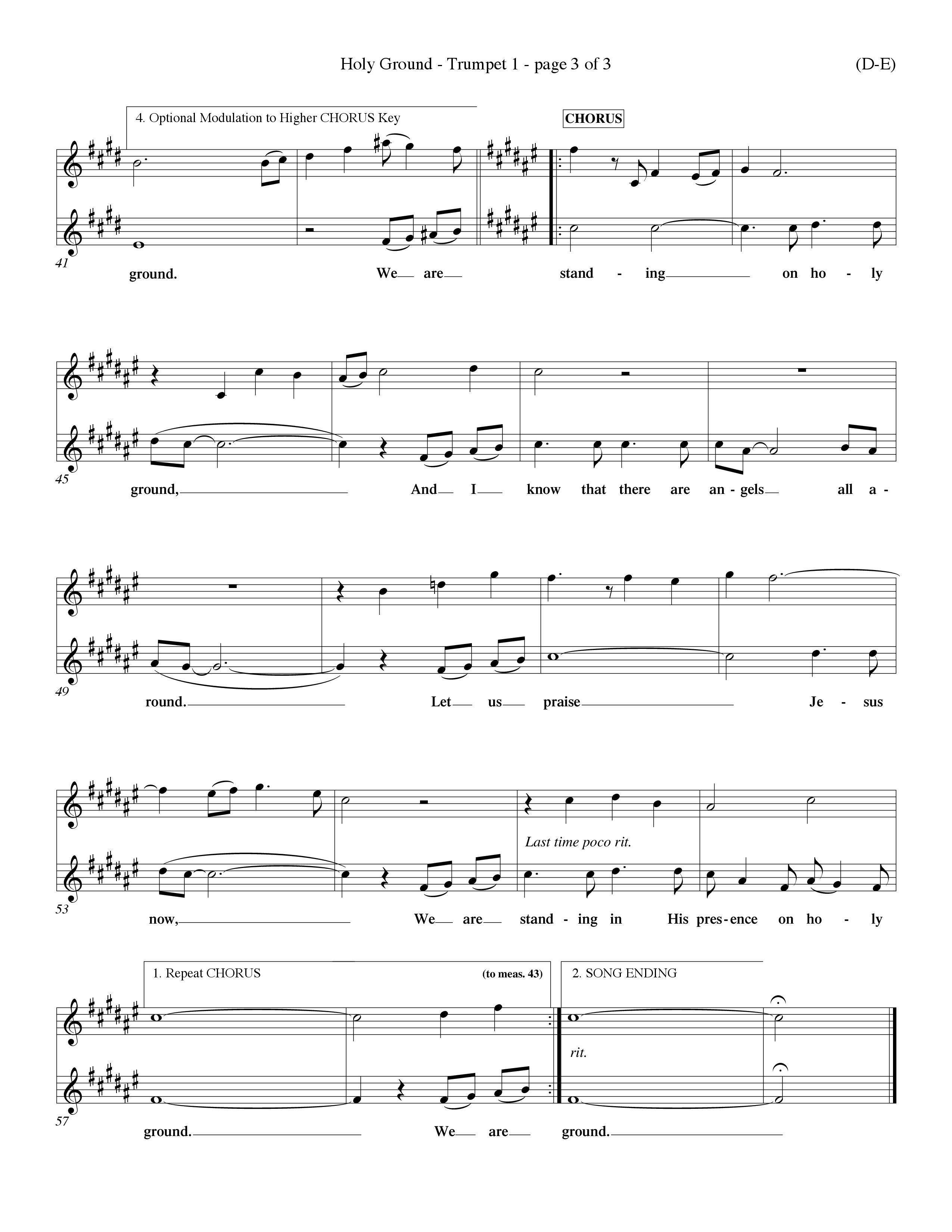 Holy Ground (Choral Anthem SATB) Trumpet 1 (Word Music Choral / Orch. Don Hart / Orch. Wayne Yankie)