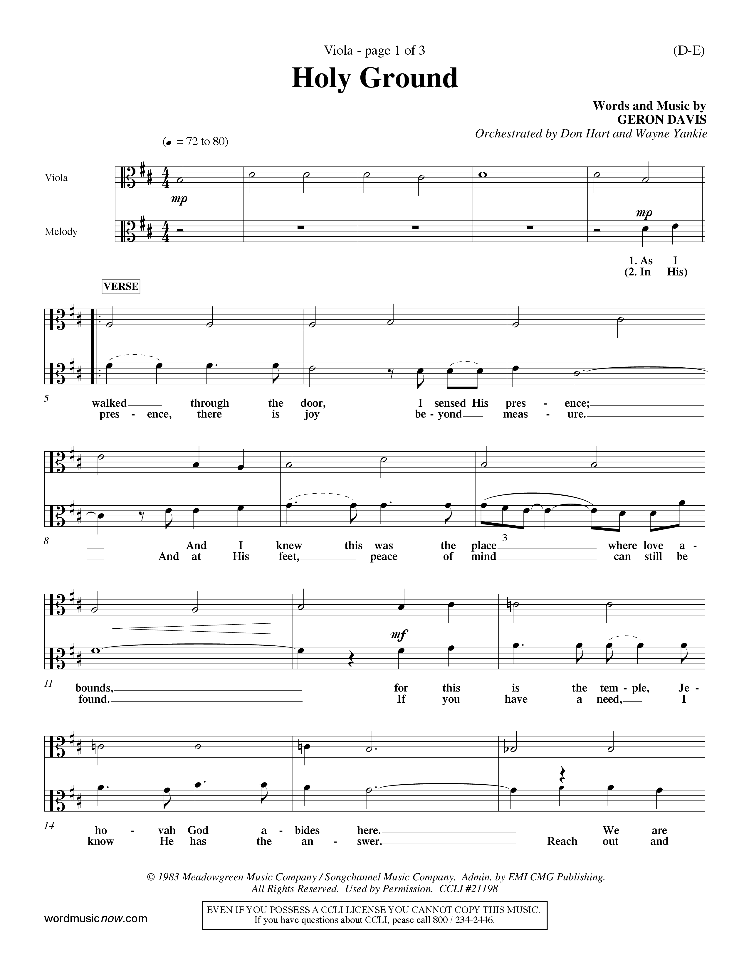 Holy Ground (Choral Anthem SATB) Viola (Word Music Choral / Orch. Don Hart / Orch. Wayne Yankie)