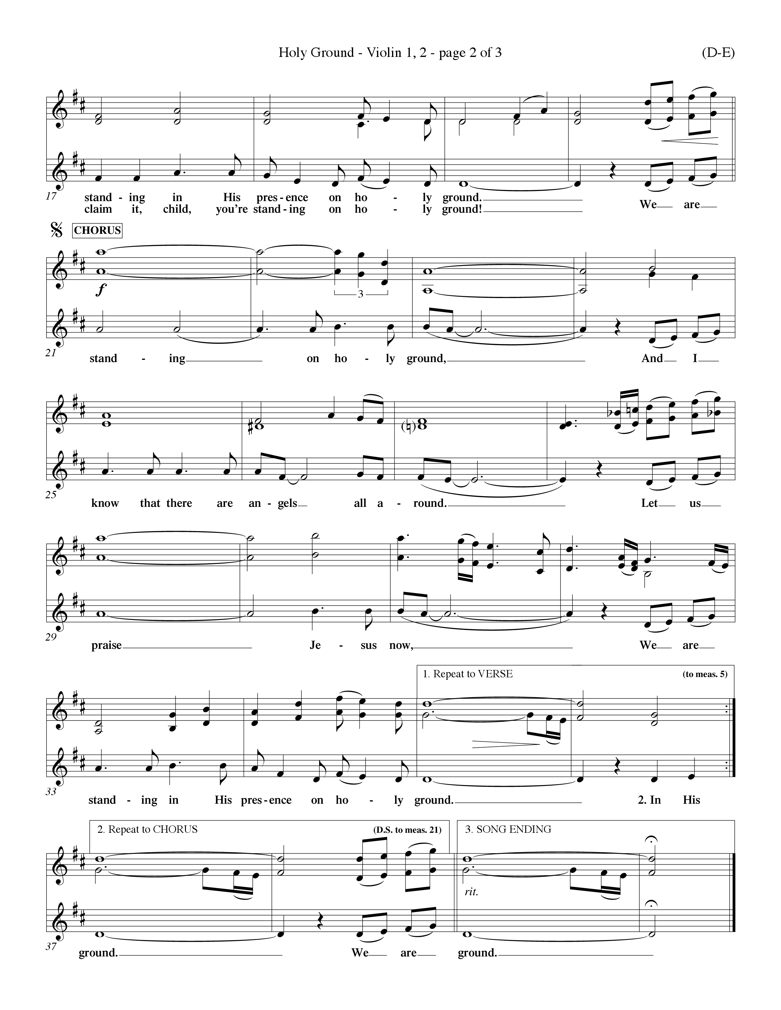 Holy Ground (Choral Anthem SATB) Violin 1/2 (Word Music Choral / Orch. Don Hart / Orch. Wayne Yankie)