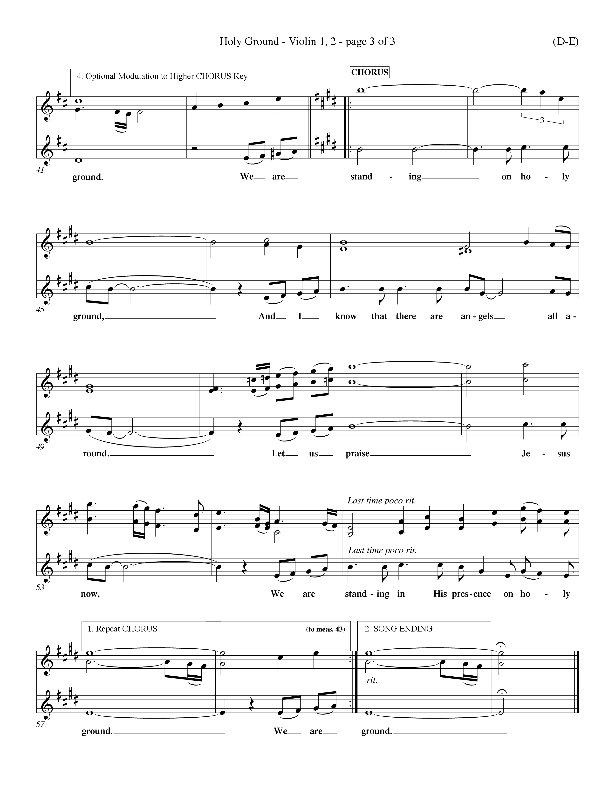 Holy Ground (Choral Anthem SATB) Violin 1/2 (Word Music Choral / Orch. Don Hart / Orch. Wayne Yankie)