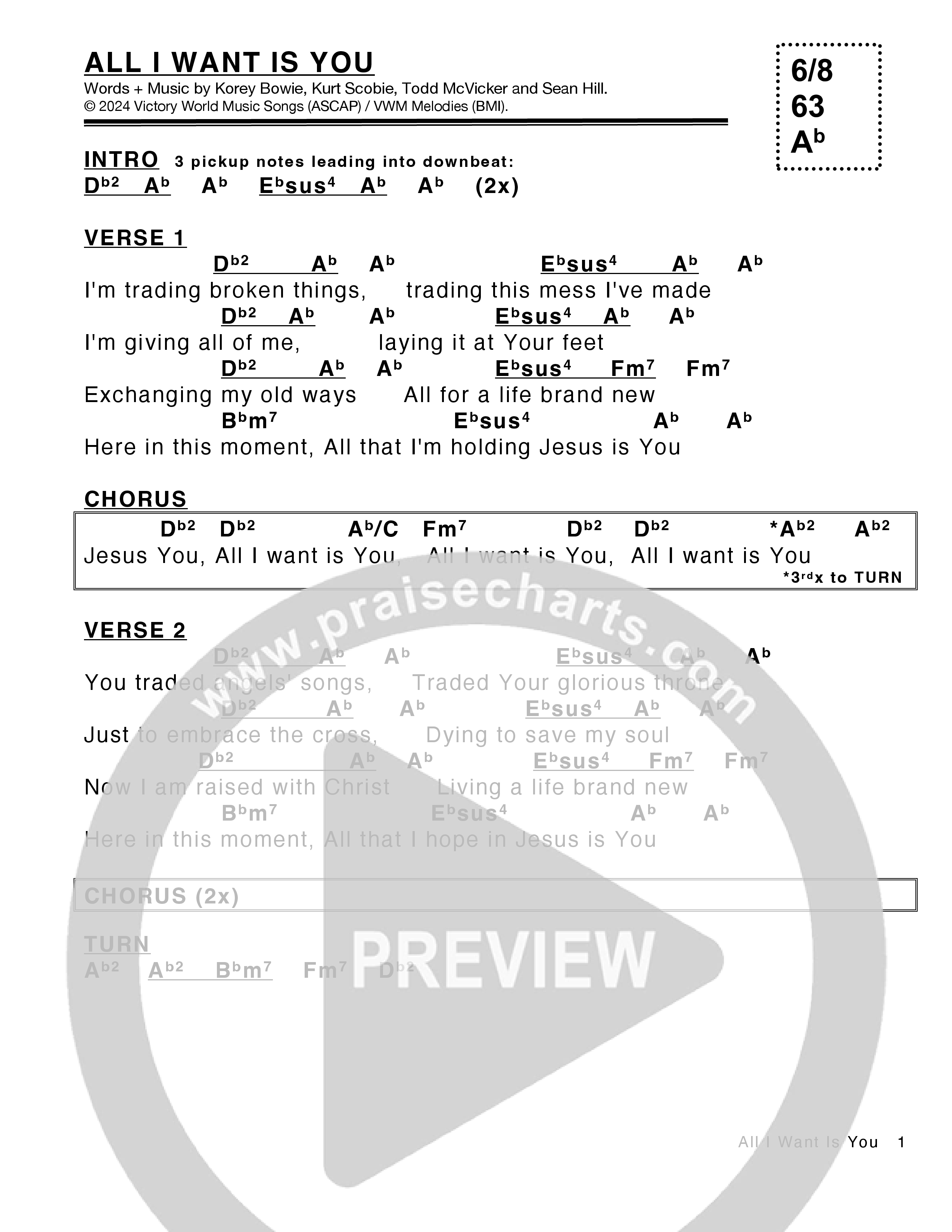 All I Want Is You (Live) Chord Chart (Victory House Worship)