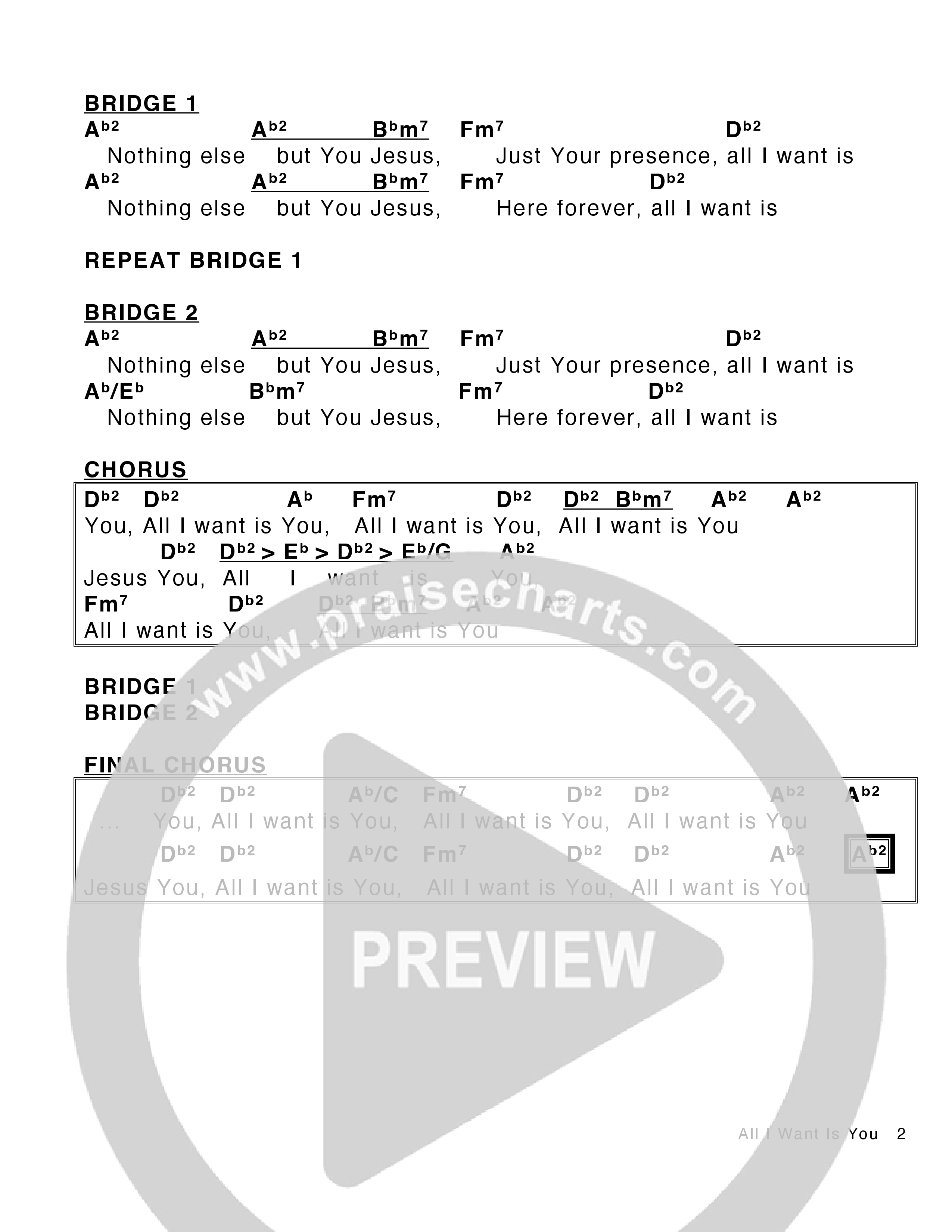 All I Want Is You (Live) Chord Chart (Victory House Worship)