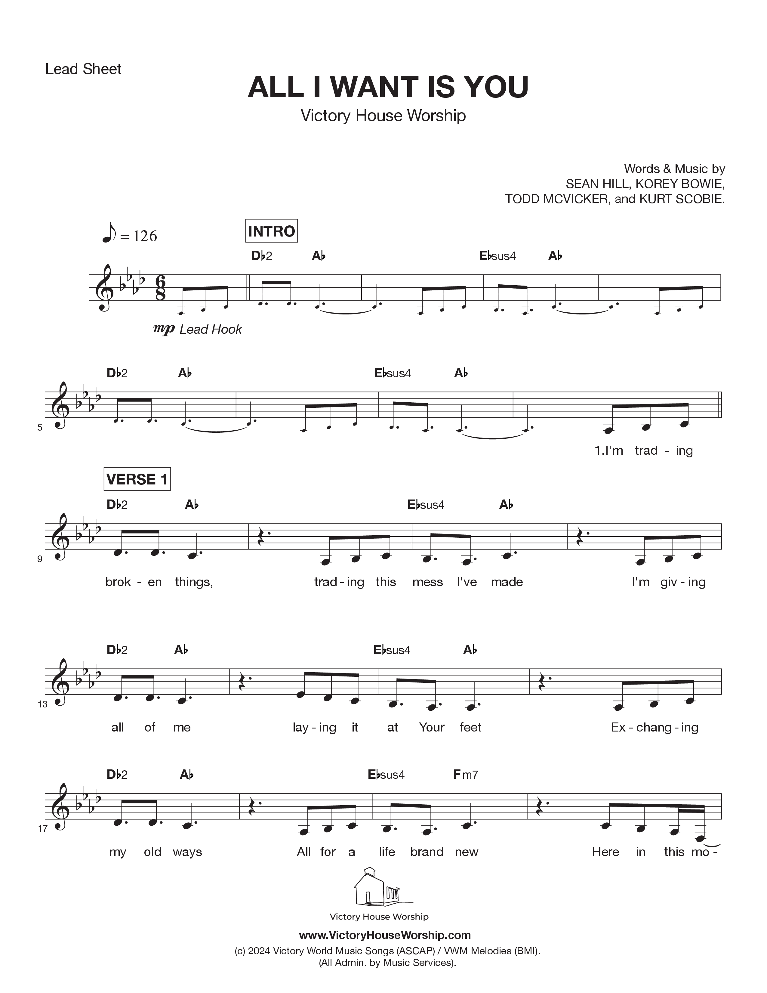 All I Want Is You (Live) Lead Sheet Melody (Victory House Worship)