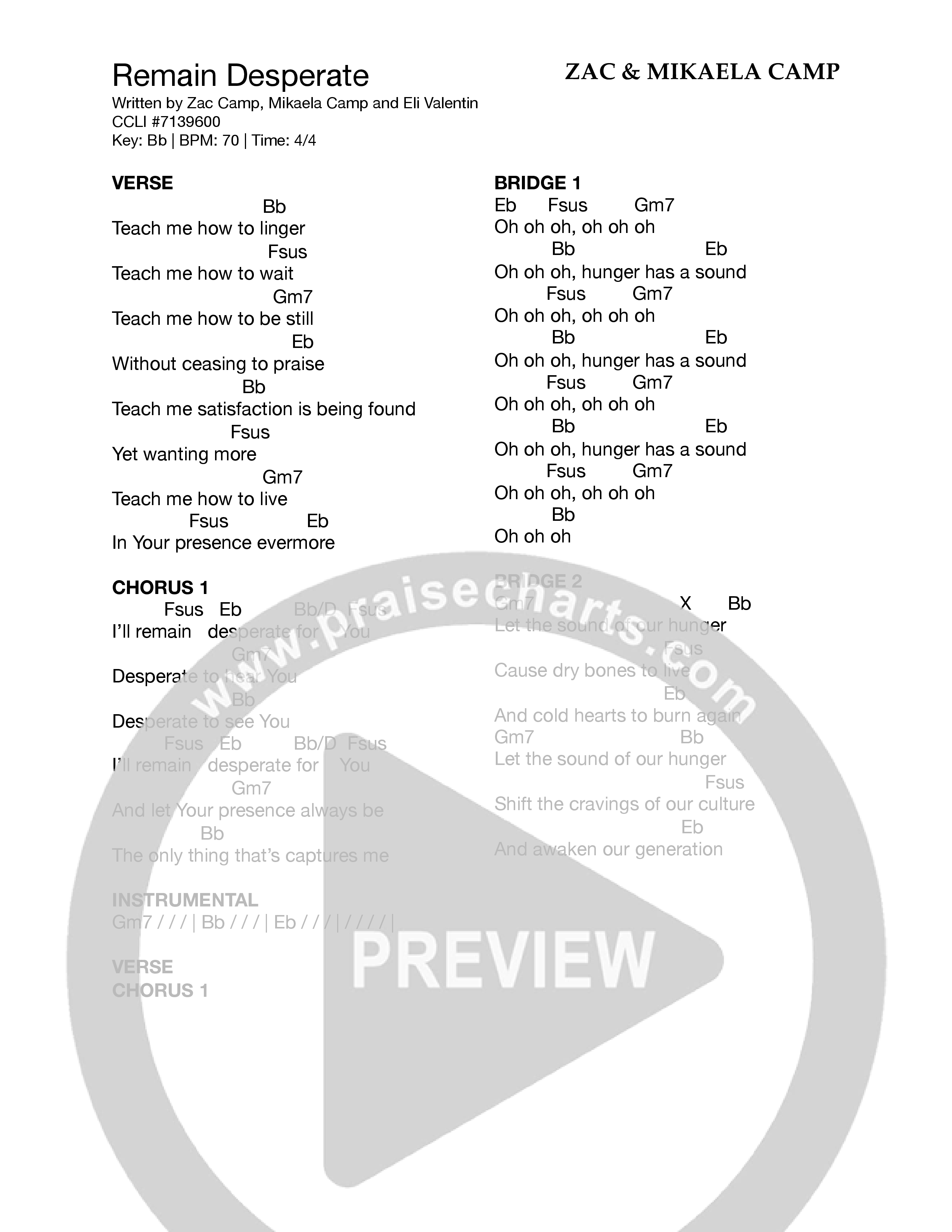 Remain Desperate Chord Chart (Zac & Mikaela Camp)