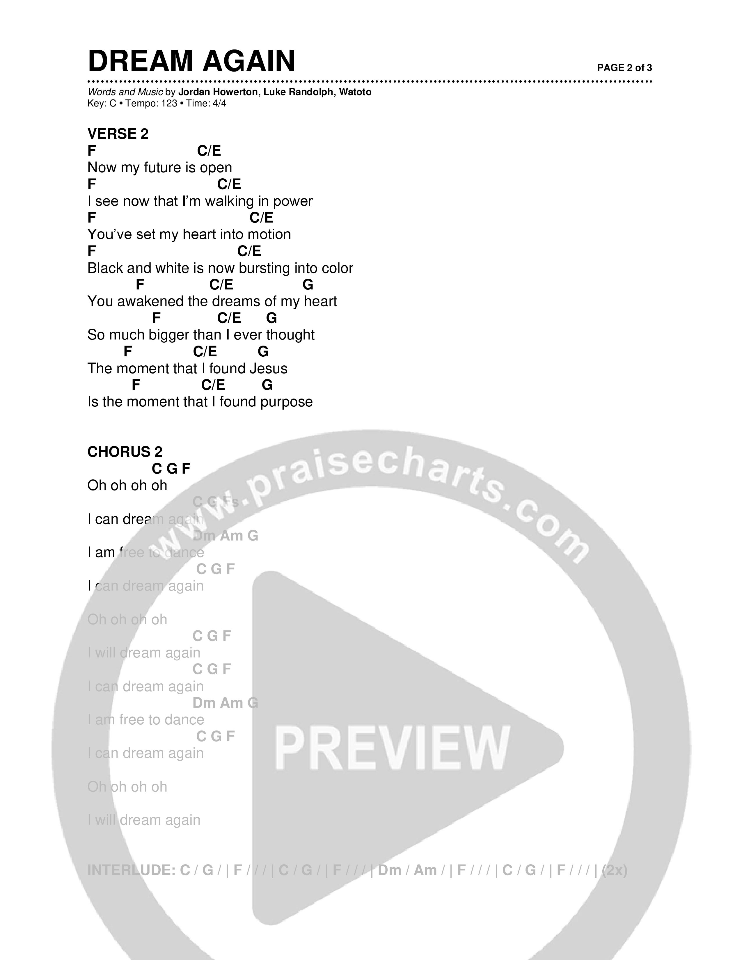 Dream Again (Live) Chord Chart (Brad & Rebekah / CCV Music / Watoto)