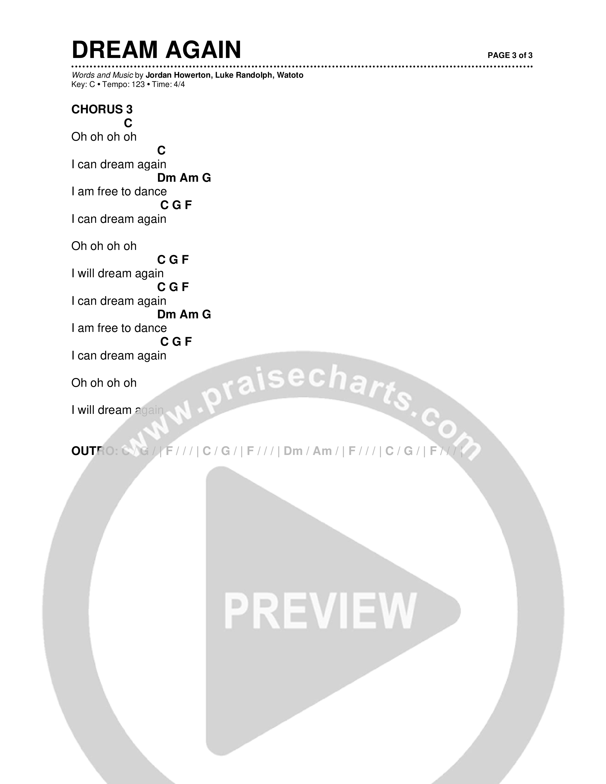 Dream Again (Live) Chord Chart (Brad & Rebekah / CCV Music / Watoto)