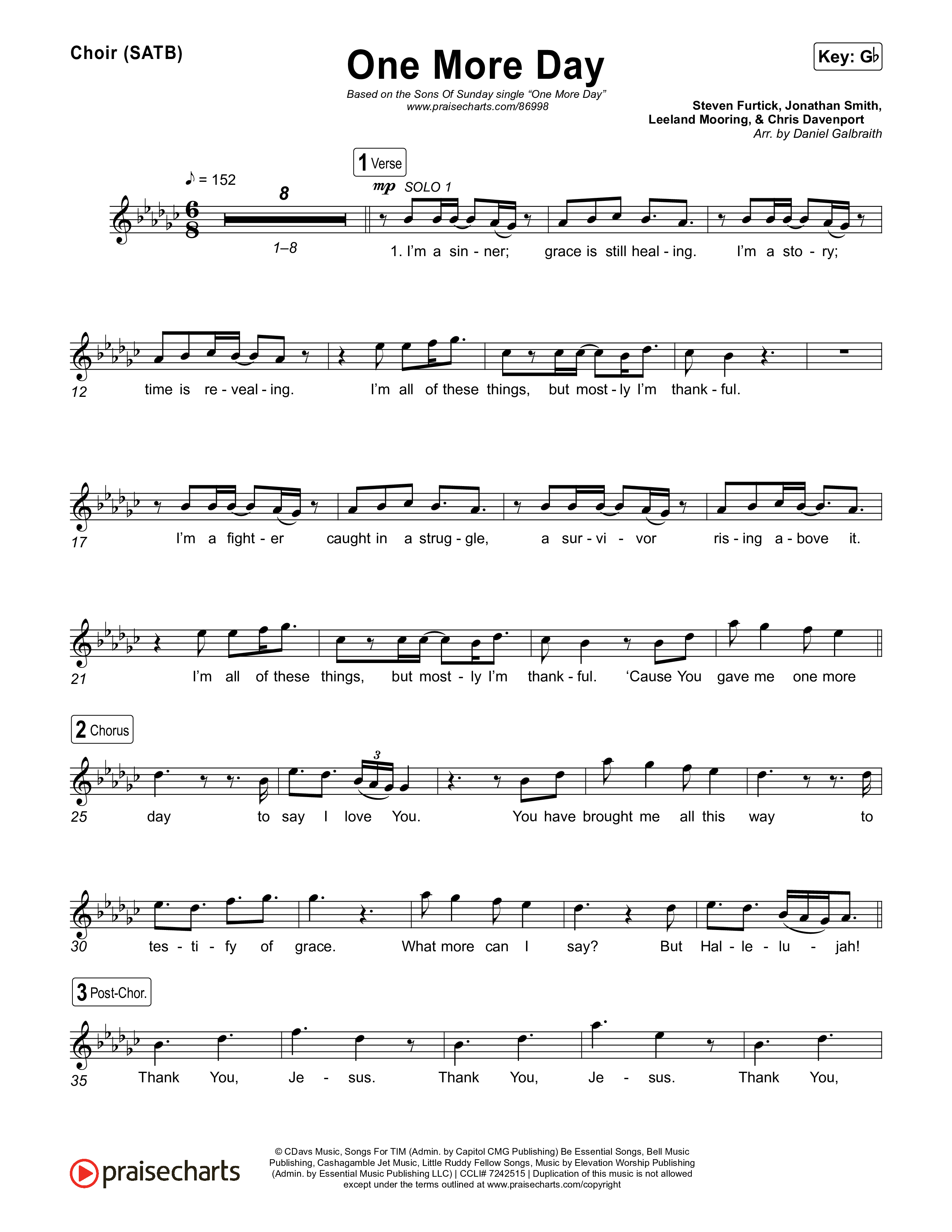 One More Day Choir Sheet (SATB) (Sons Of Sunday)
