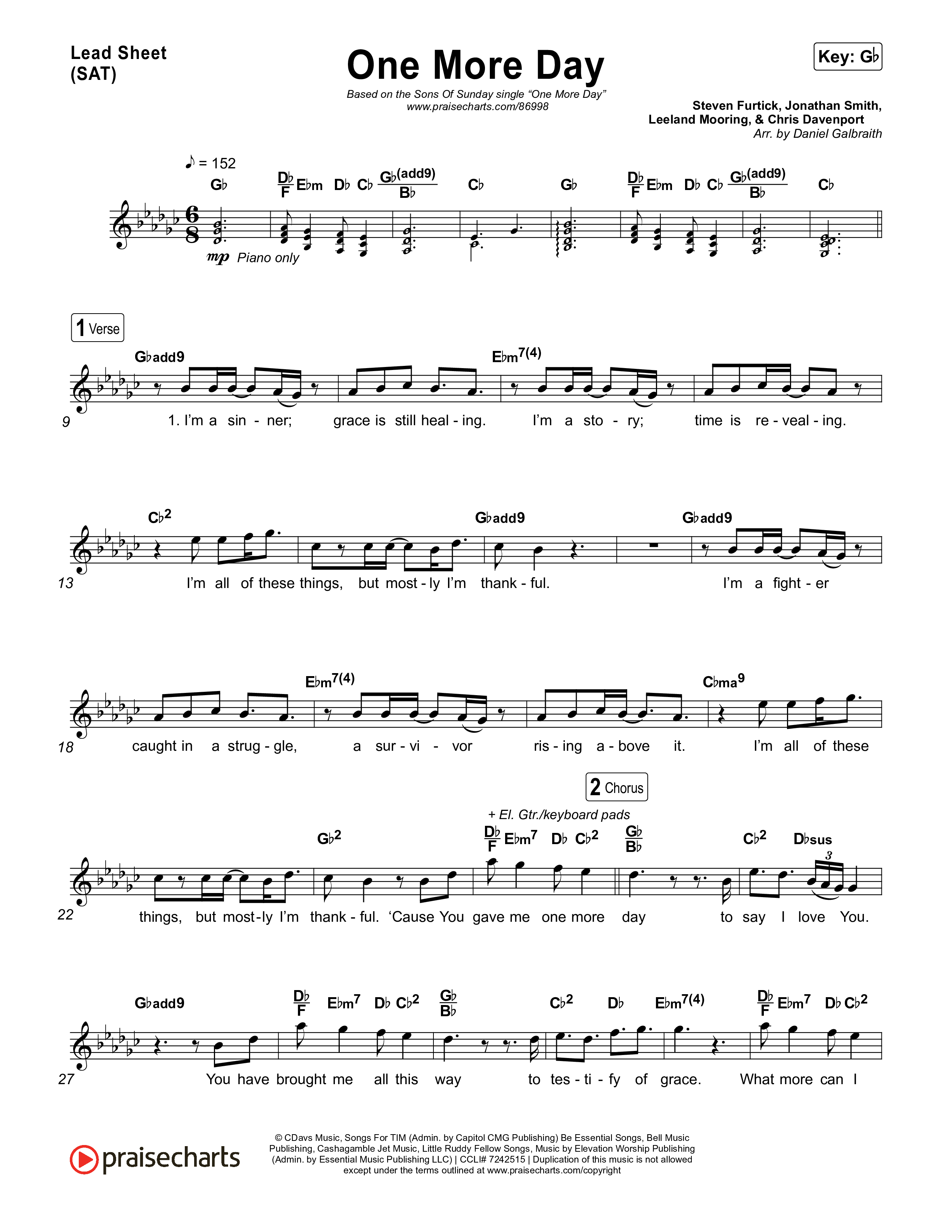 One More Day Lead Sheet (SAT) (Sons Of Sunday)