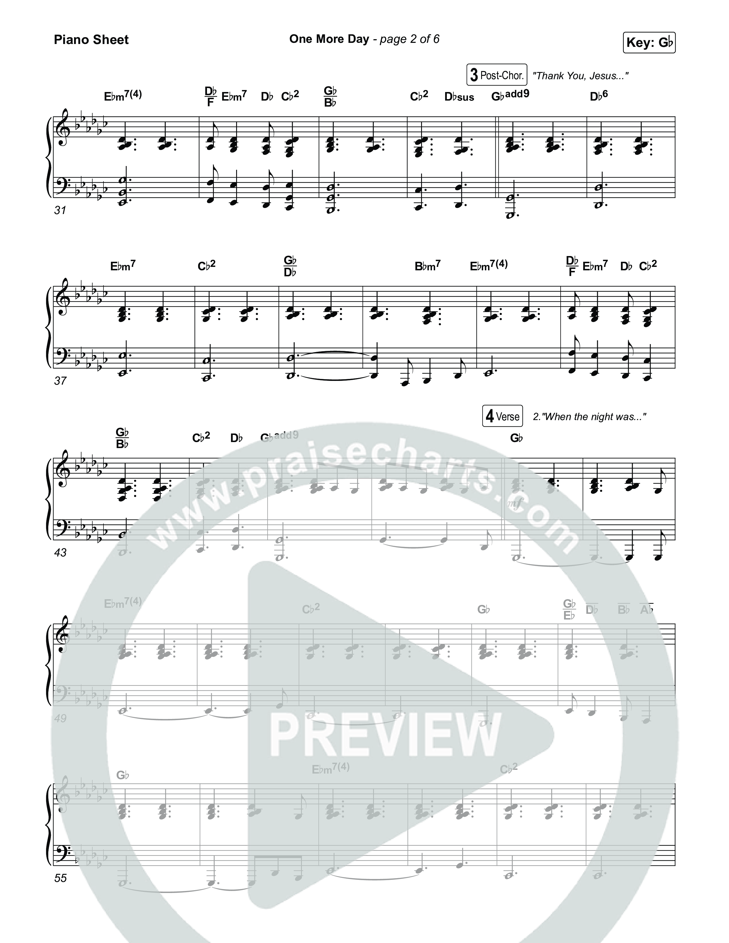 One More Day Piano Sheet (Sons Of Sunday)