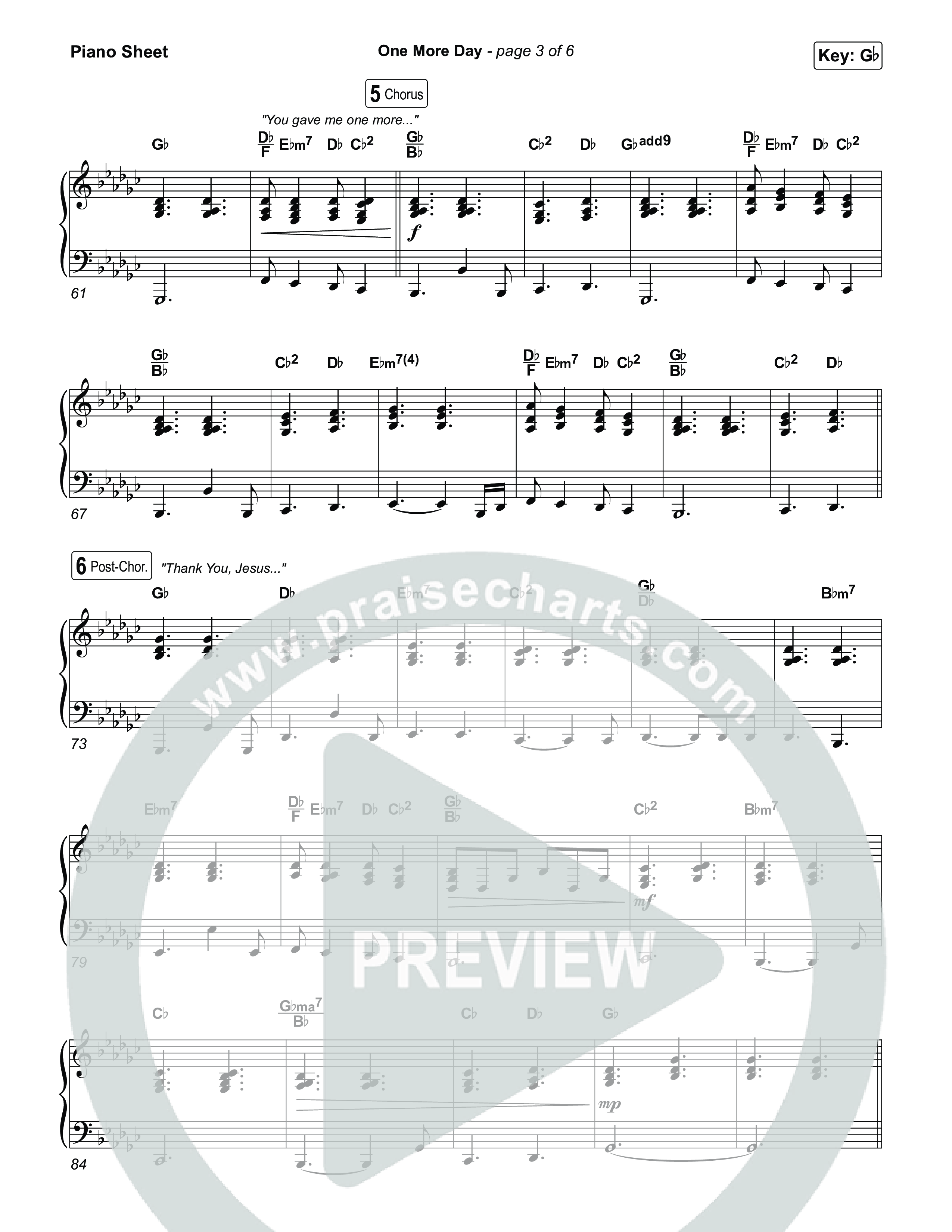 One More Day Piano Sheet (Sons Of Sunday)