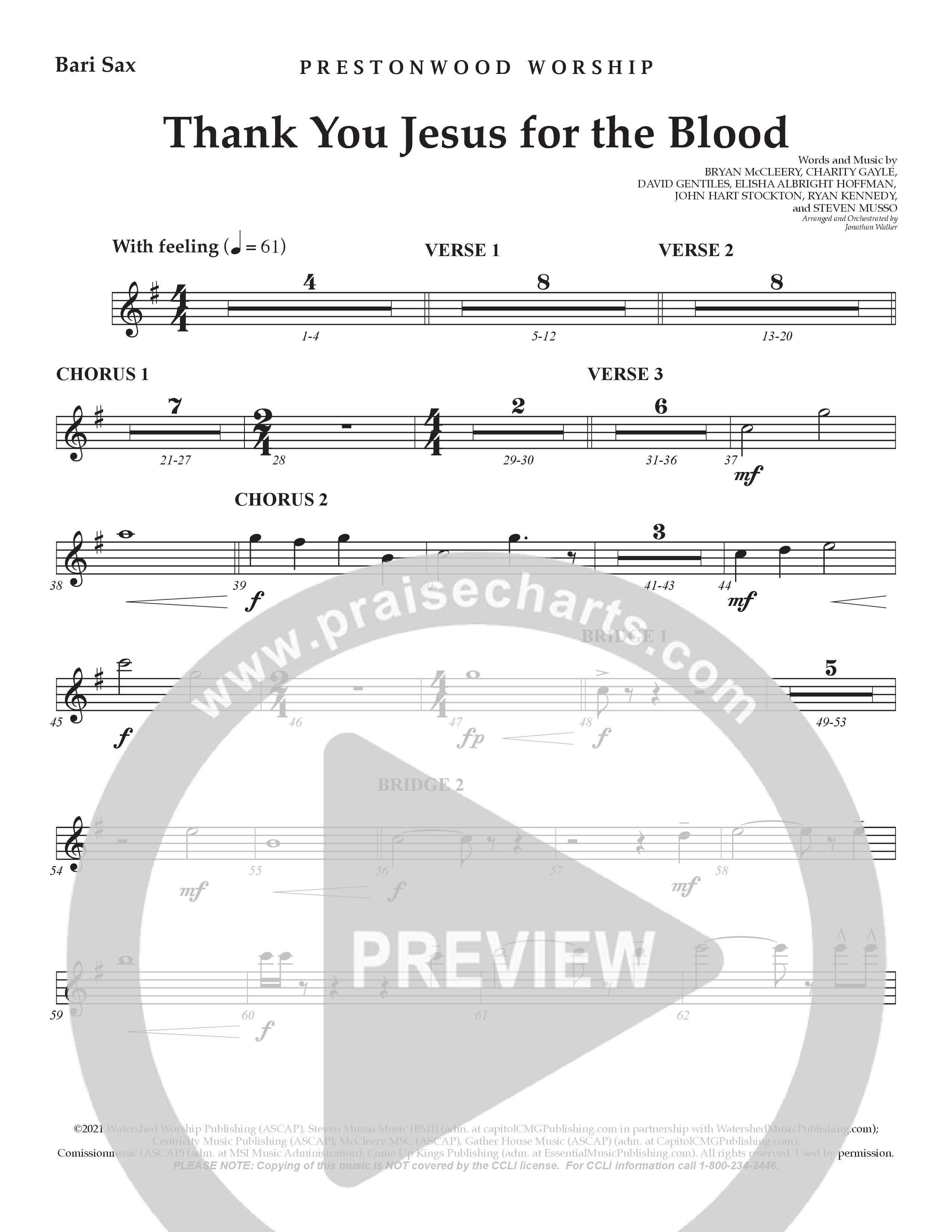 Thank You Jesus For The Blood (Choral Anthem SATB) Bari Sax (Prestonwood Worship / Arr. Jonathan Walker)