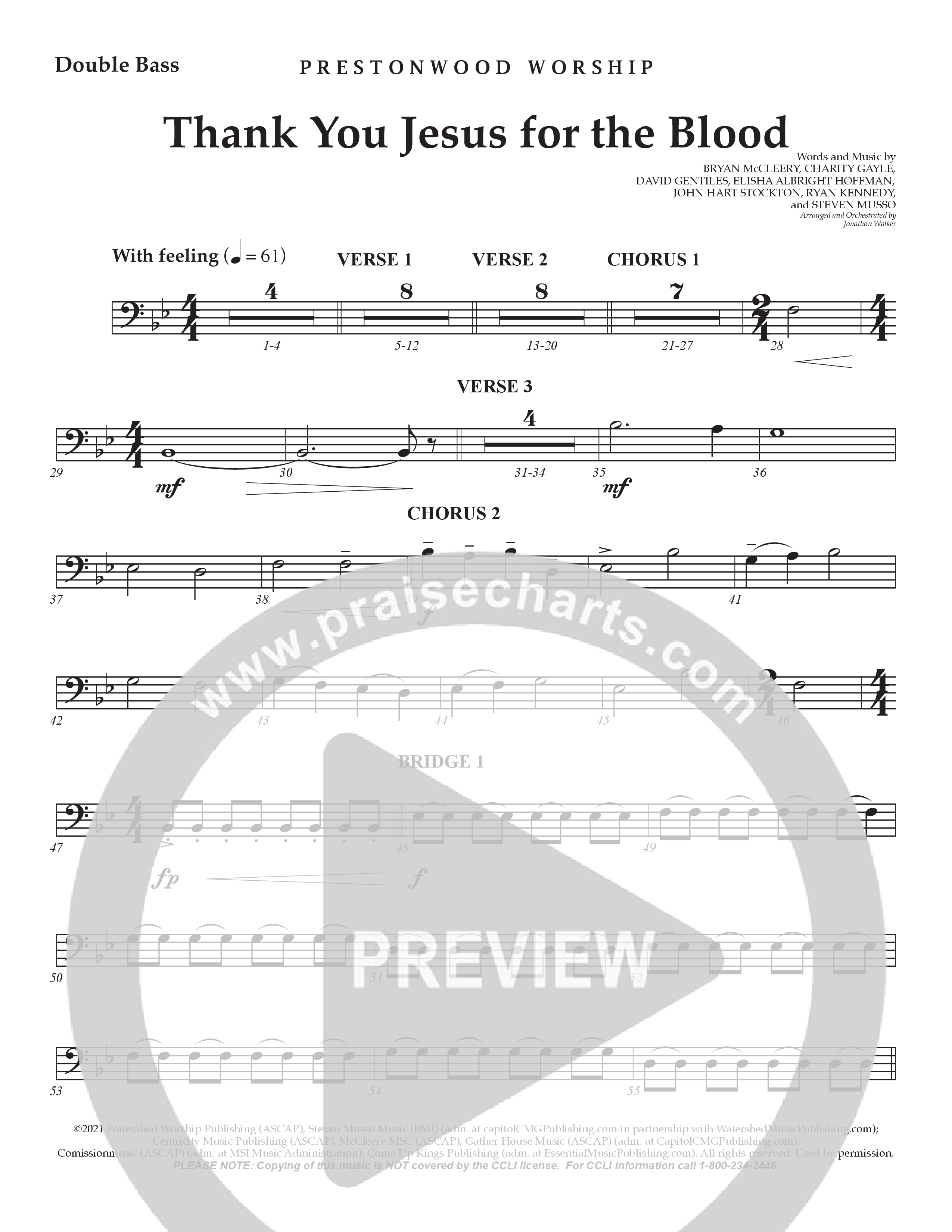 Thank You Jesus For The Blood (Choral Anthem SATB) Double Bass (Prestonwood Worship / Arr. Jonathan Walker)