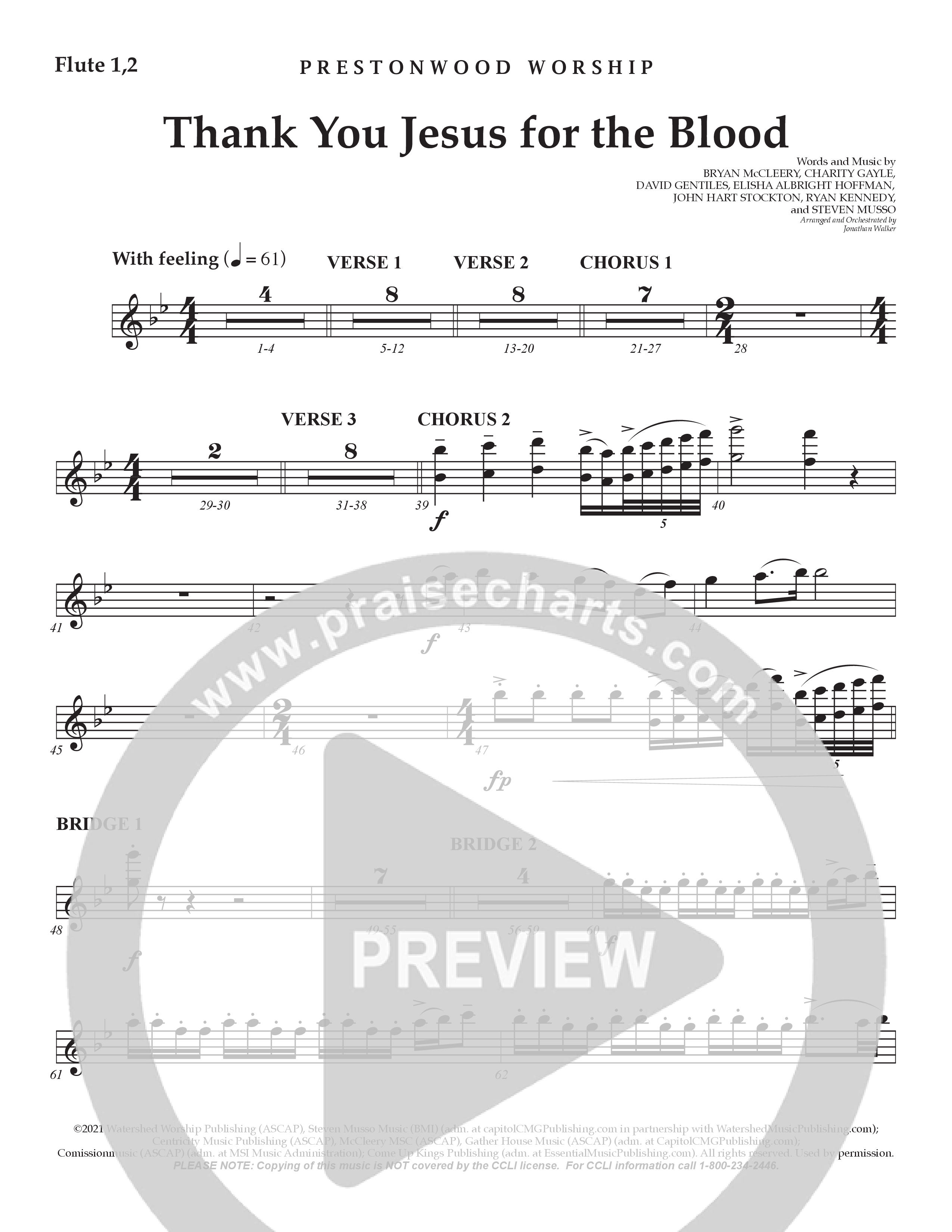 Thank You Jesus For The Blood (Choral Anthem SATB) Flute 1/2 (Prestonwood Worship / Arr. Jonathan Walker)