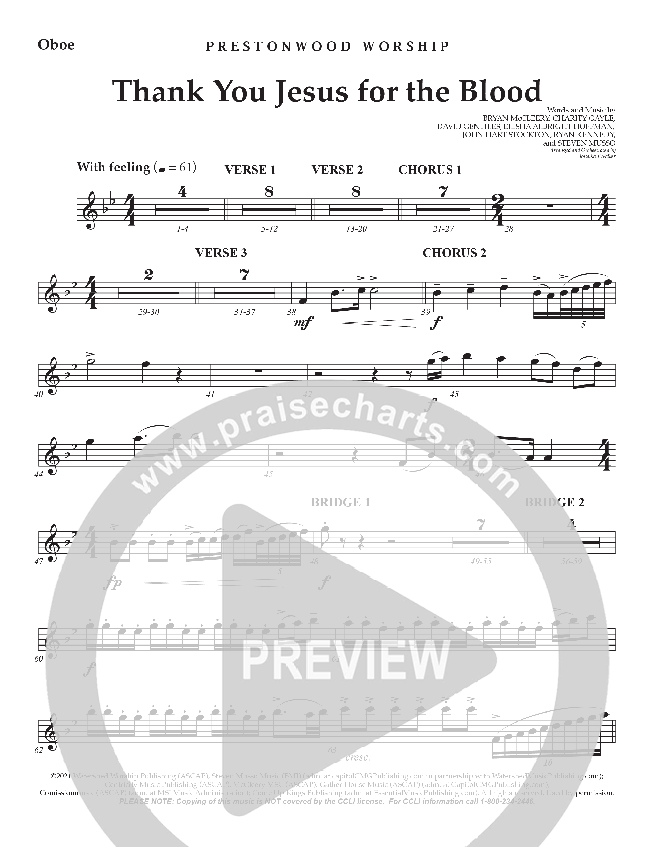 Thank You Jesus For The Blood (Choral Anthem SATB) Oboe (Prestonwood Worship / Arr. Jonathan Walker)