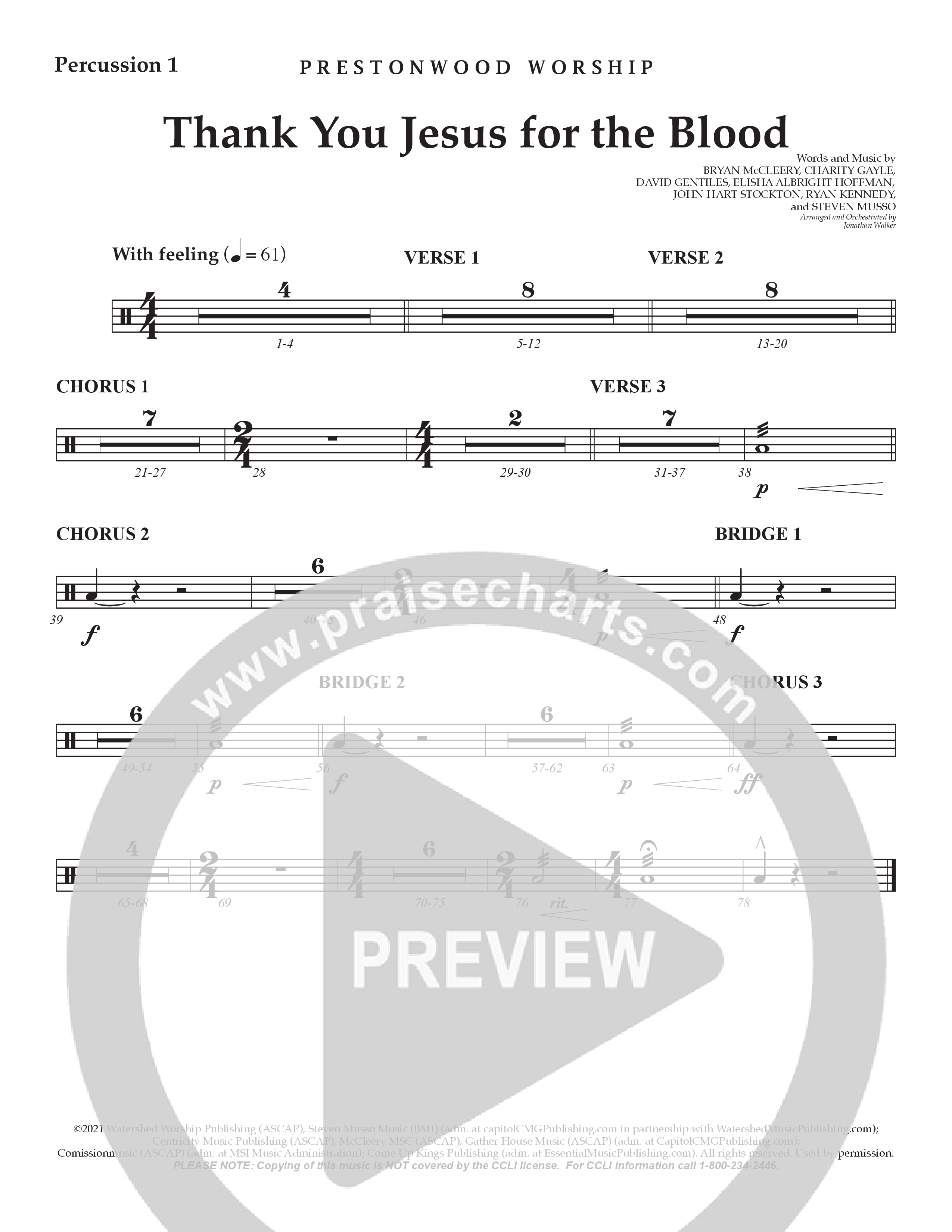 Thank You Jesus For The Blood (Choral Anthem SATB) Percussion (Prestonwood Worship / Arr. Jonathan Walker)