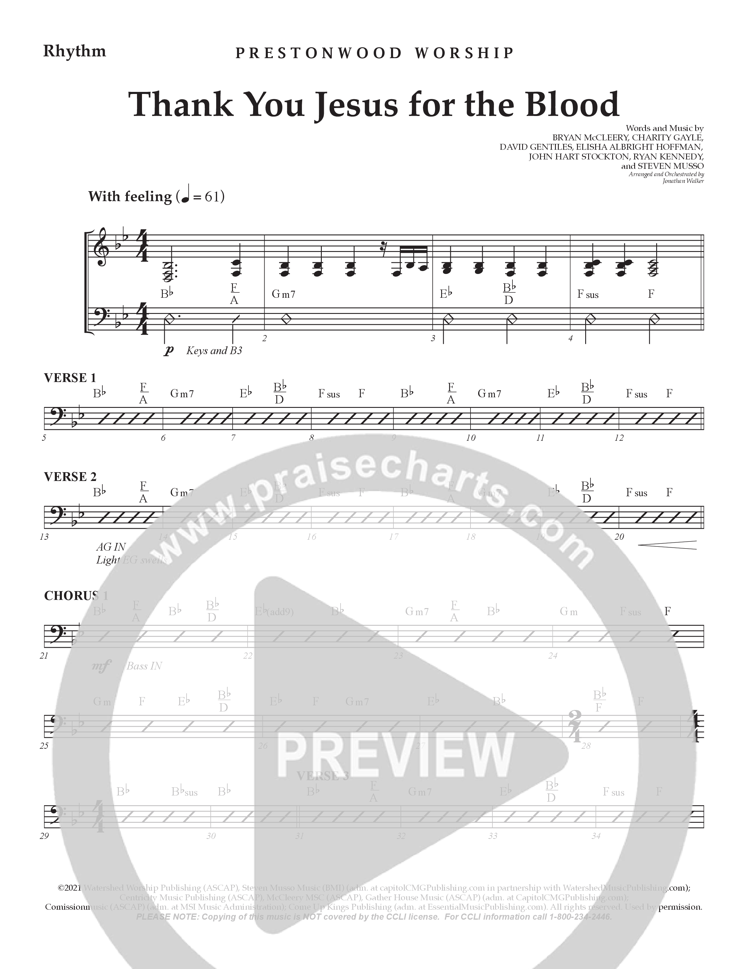 Thank You Jesus For The Blood (Choral Anthem SATB) Rhythm Chart (Prestonwood Worship / Arr. Jonathan Walker)