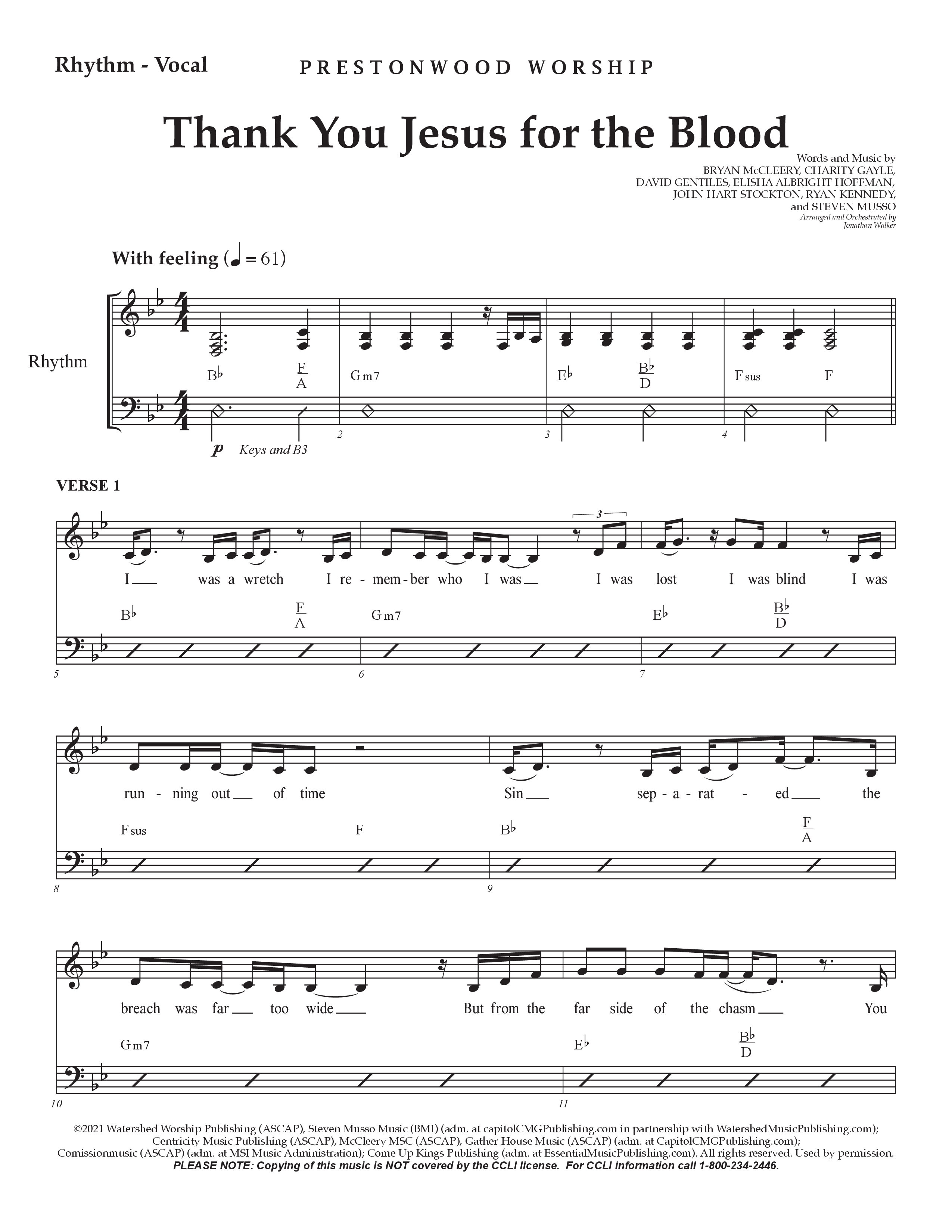 Thank You Jesus For The Blood (Choral Anthem SATB) Rhythm/Vocal (Prestonwood Worship / Arr. Jonathan Walker)