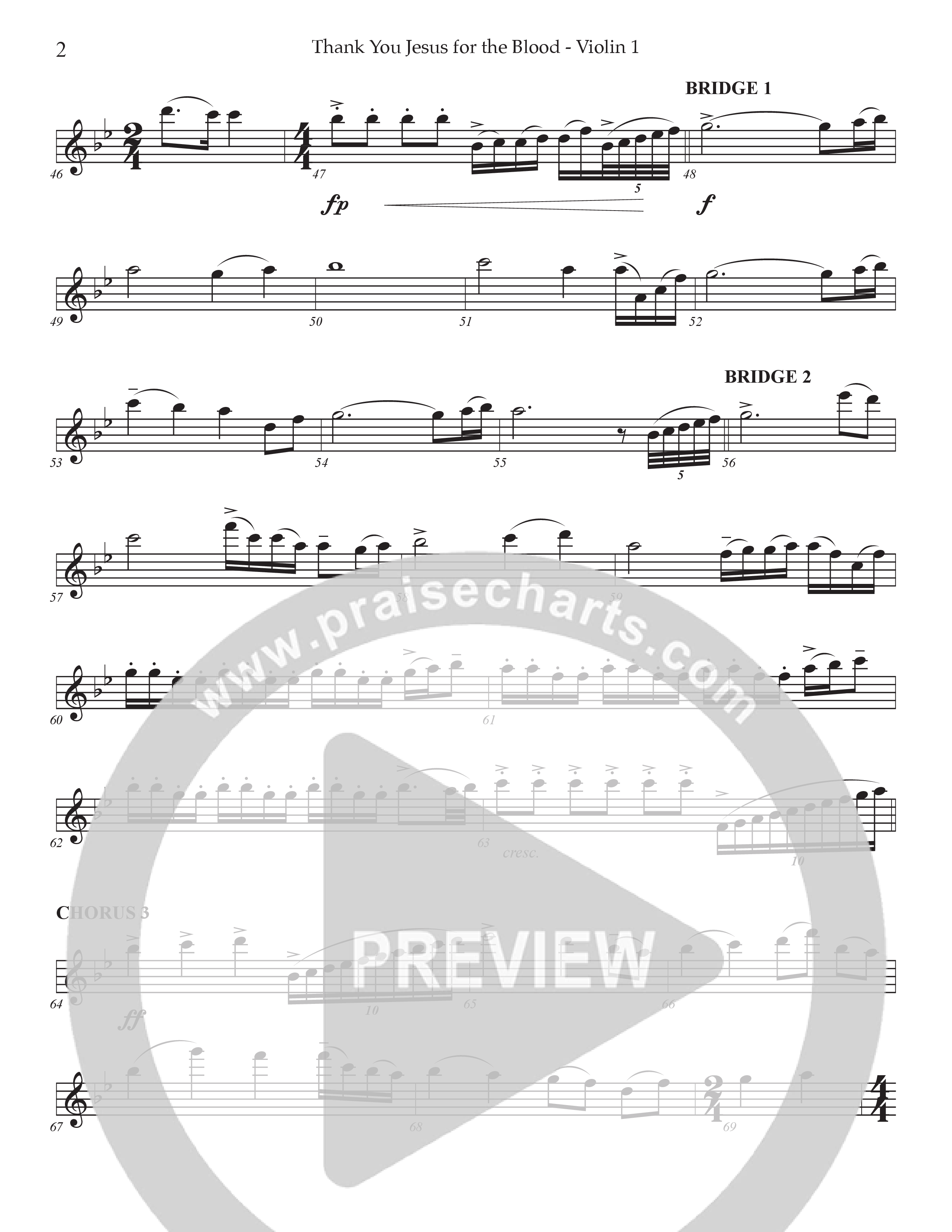 Thank You Jesus For The Blood (Choral Anthem SATB) Violin 1/2 (Prestonwood Worship / Arr. Jonathan Walker)