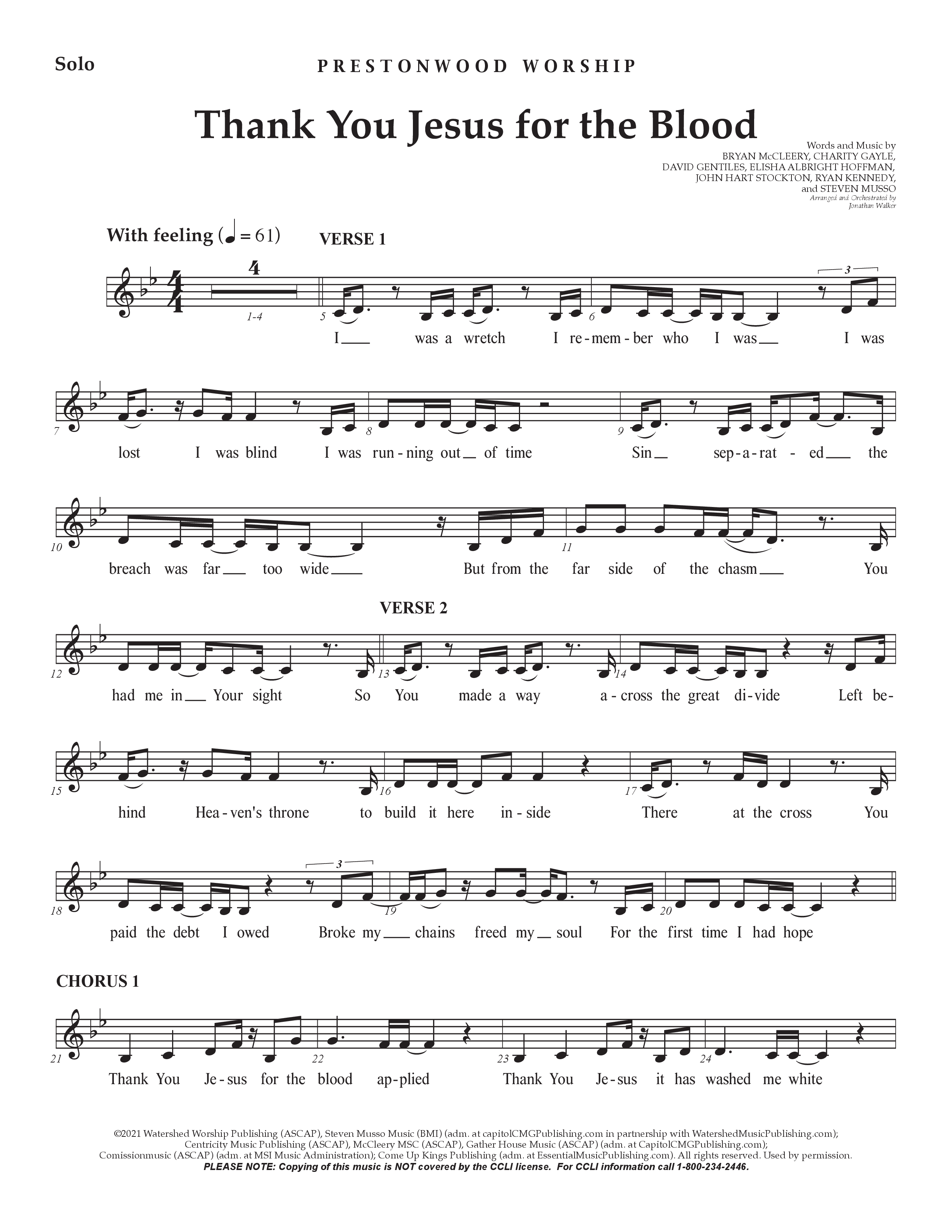 Thank You Jesus For The Blood (Choral Anthem SATB) Vocal Solo (Prestonwood Worship / Arr. Jonathan Walker)