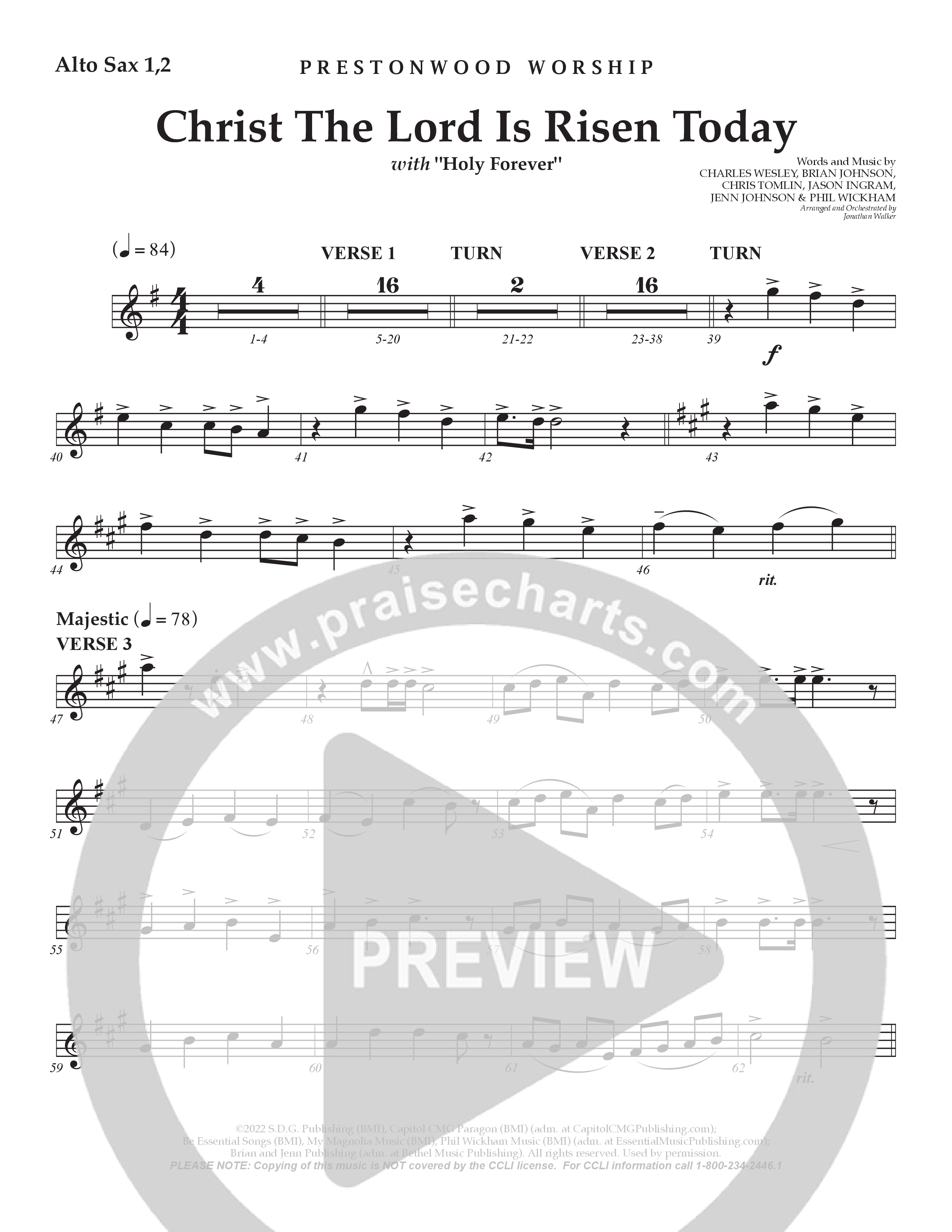 Christ The Lord Is Risen Today /  Holy Forever (Choral Anthem SATB) Alto Sax 1/2 (Prestonwood Worship / Arr. Jonathan Walker)