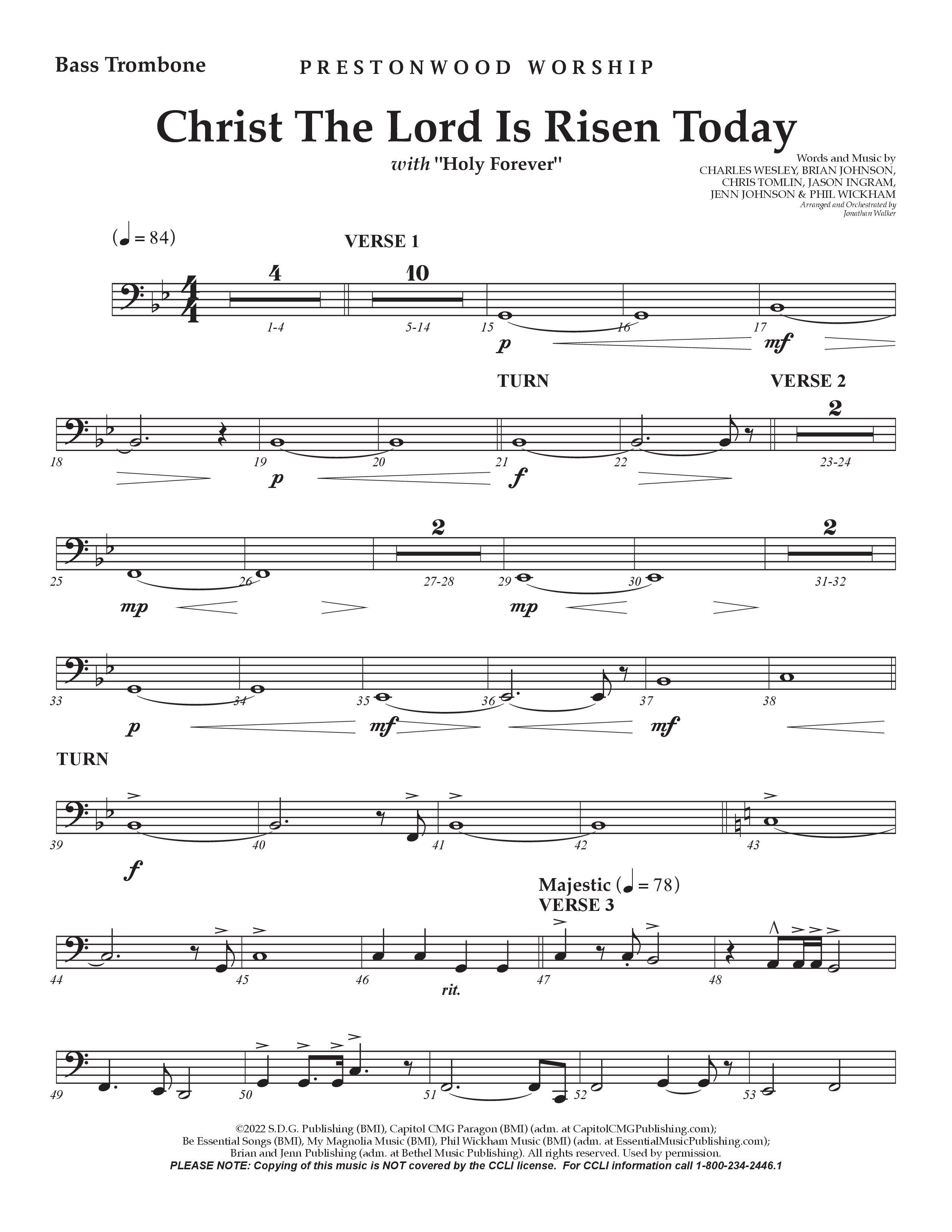 Christ The Lord Is Risen Today /  Holy Forever (Choral Anthem SATB) Bass Trombone (Prestonwood Worship / Arr. Jonathan Walker)