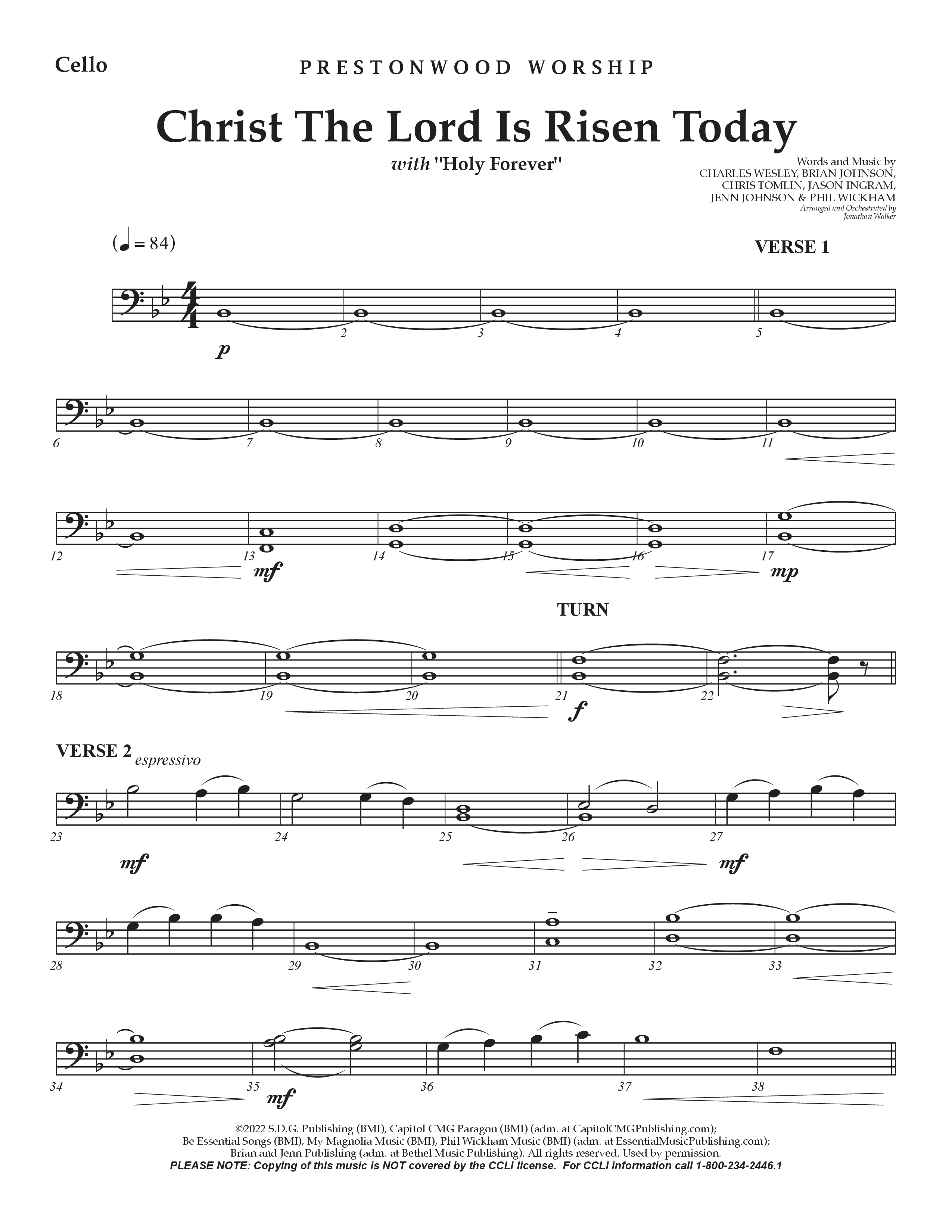 Christ The Lord Is Risen Today /  Holy Forever (Choral Anthem SATB) Cello (Prestonwood Worship / Arr. Jonathan Walker)