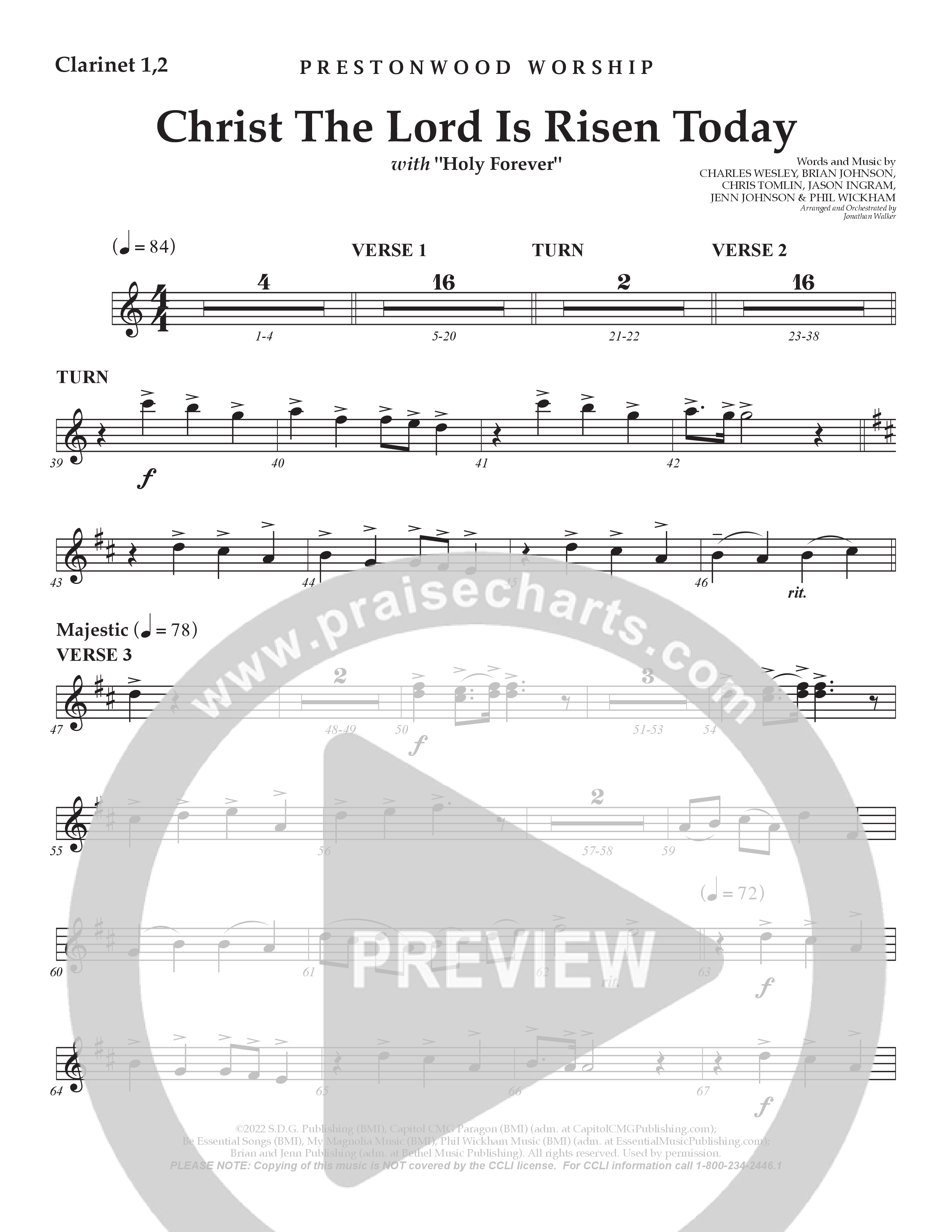 Christ The Lord Is Risen Today /  Holy Forever (Choral Anthem SATB) Clarinet 1/2 (Prestonwood Worship / Arr. Jonathan Walker)
